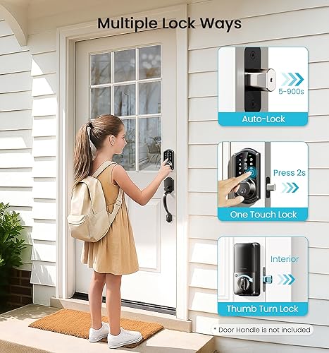 Miniatura 6 de Veise VE07 - Cerradura inteligente de huellas dactilares, cerrojo de entrada sin llave 7 en 1 con control de aplicación, teclado electrónico digital