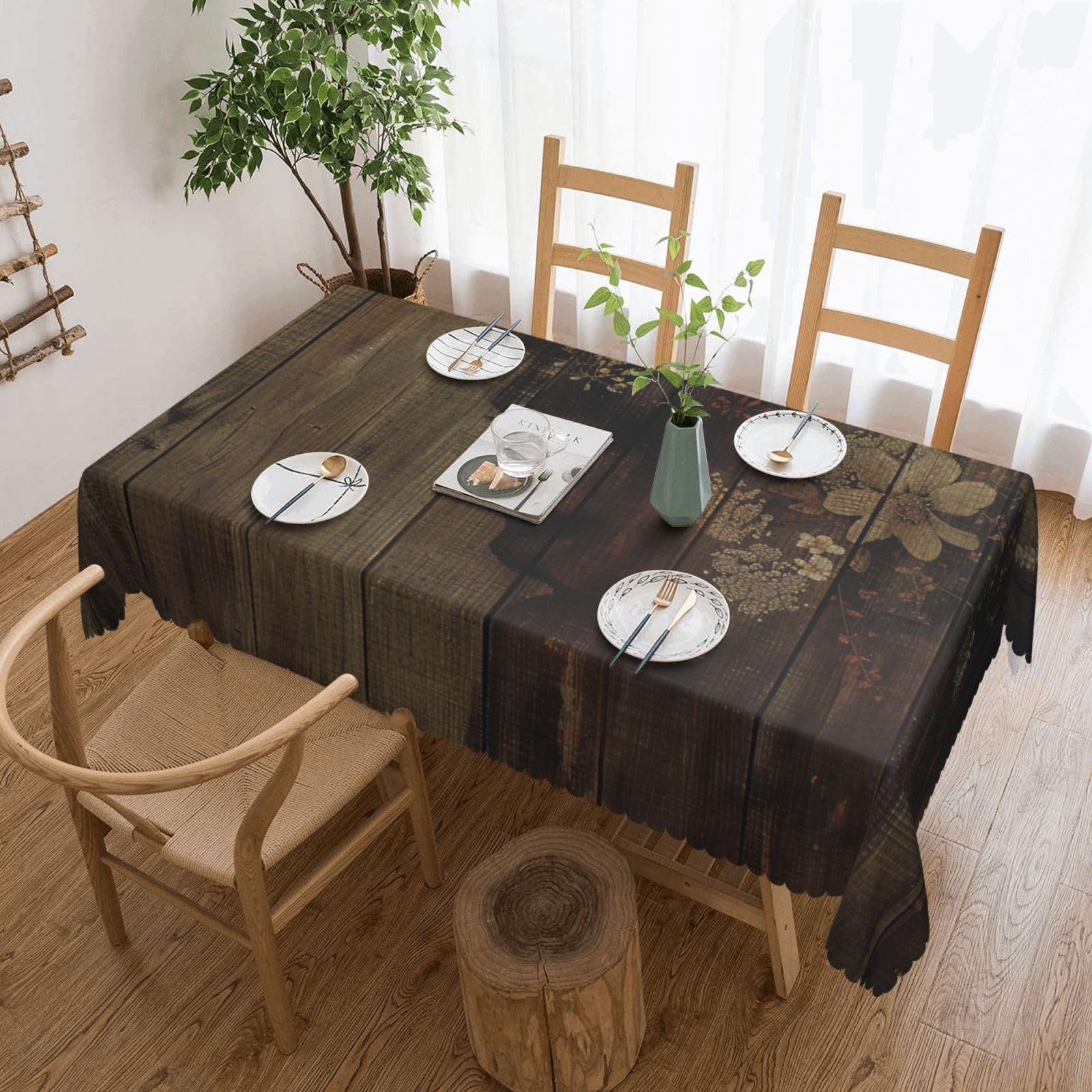 WPKJU Board Printed Rectangle Tablecloth 72x54 Inch with Lace Trim, Water-Resistant Washable Table Cover for Farmhouse Weddings, Outdoor Picnics & Holiday Dining