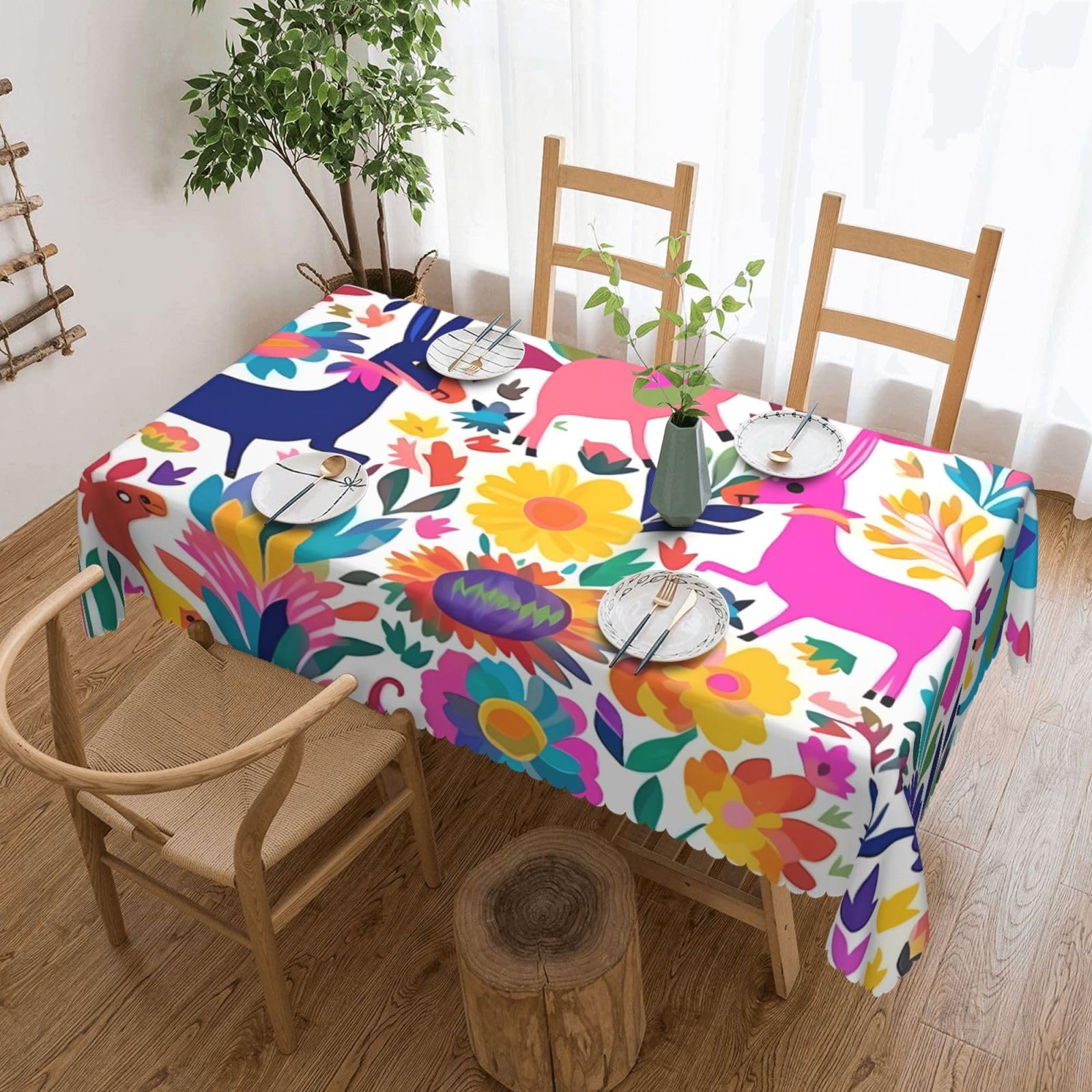 Fodpand Black Mexican Otomi Animals Tablecloths For Rectangle Tables 72 X 54 Inches - Reusable And Washable Table Clothes Decorative Table Cover For Dining Tables, Buffet Parties, Wrinkle Resistant