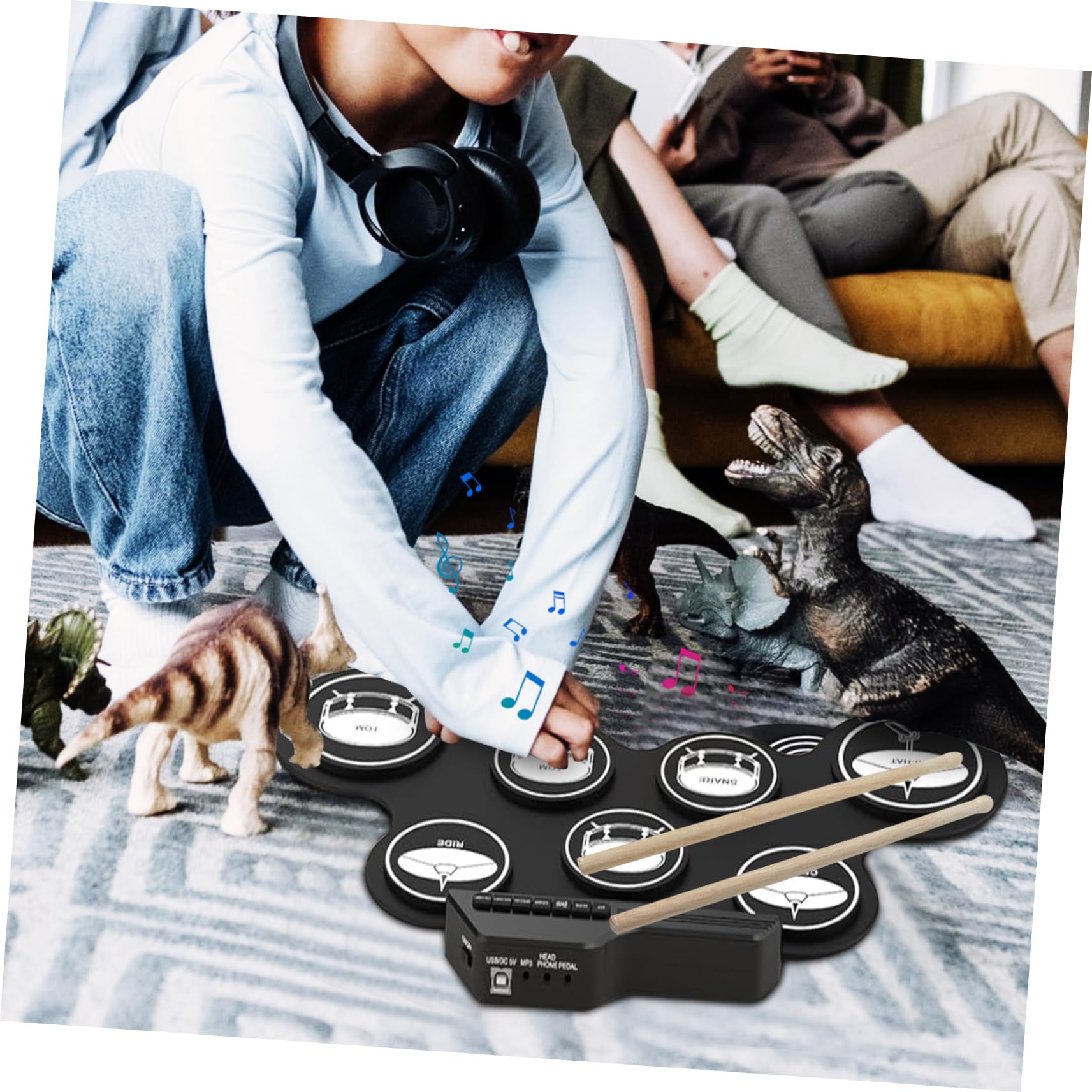 Vaguelly 1juego Kit De Batería Electrónica Portátil Enrollable Usb Para Principiantes Práctica y Silenciosa Conector De Auriculares Incluye Metronomo y Sonidos Realistas