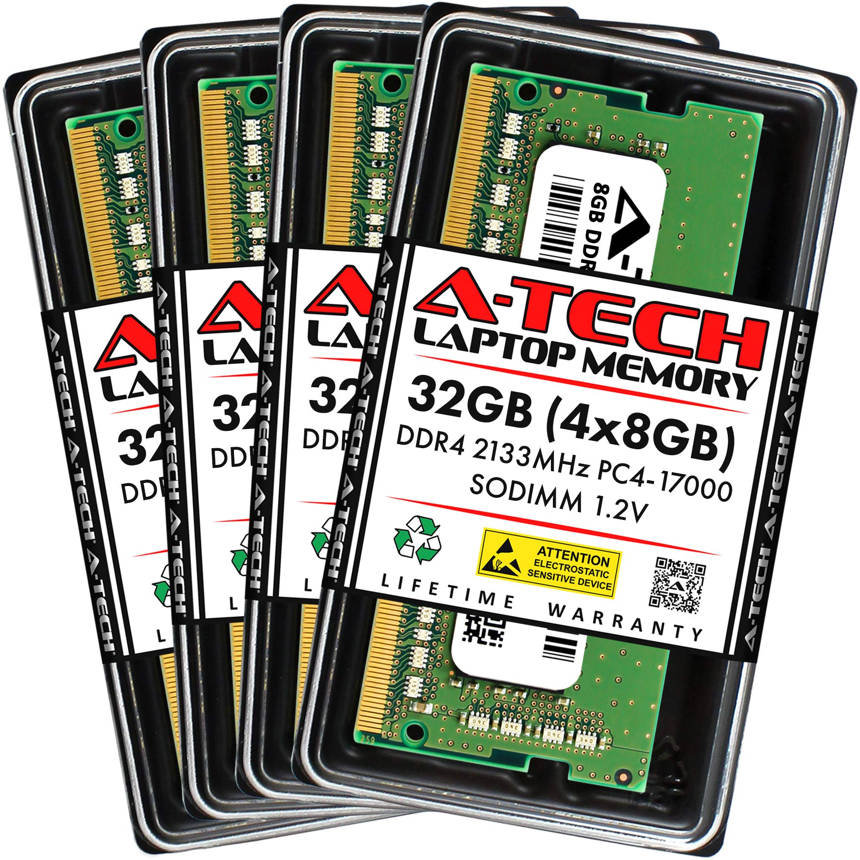DDR4 メモリ 32GB 4GB×8 A-Tech 32GB (4x8GB) DDR4 2400MHz DIMM PC4-19200 UDIMM Non-ECC 2Rx8