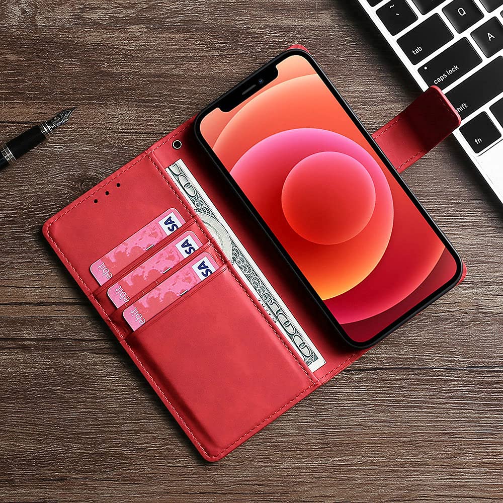 Custodia Portafoglio In Pelle PU Per Smartphone - Cover Con Stand E Slot Per Carte - Design Retro Marrone Premium - 3