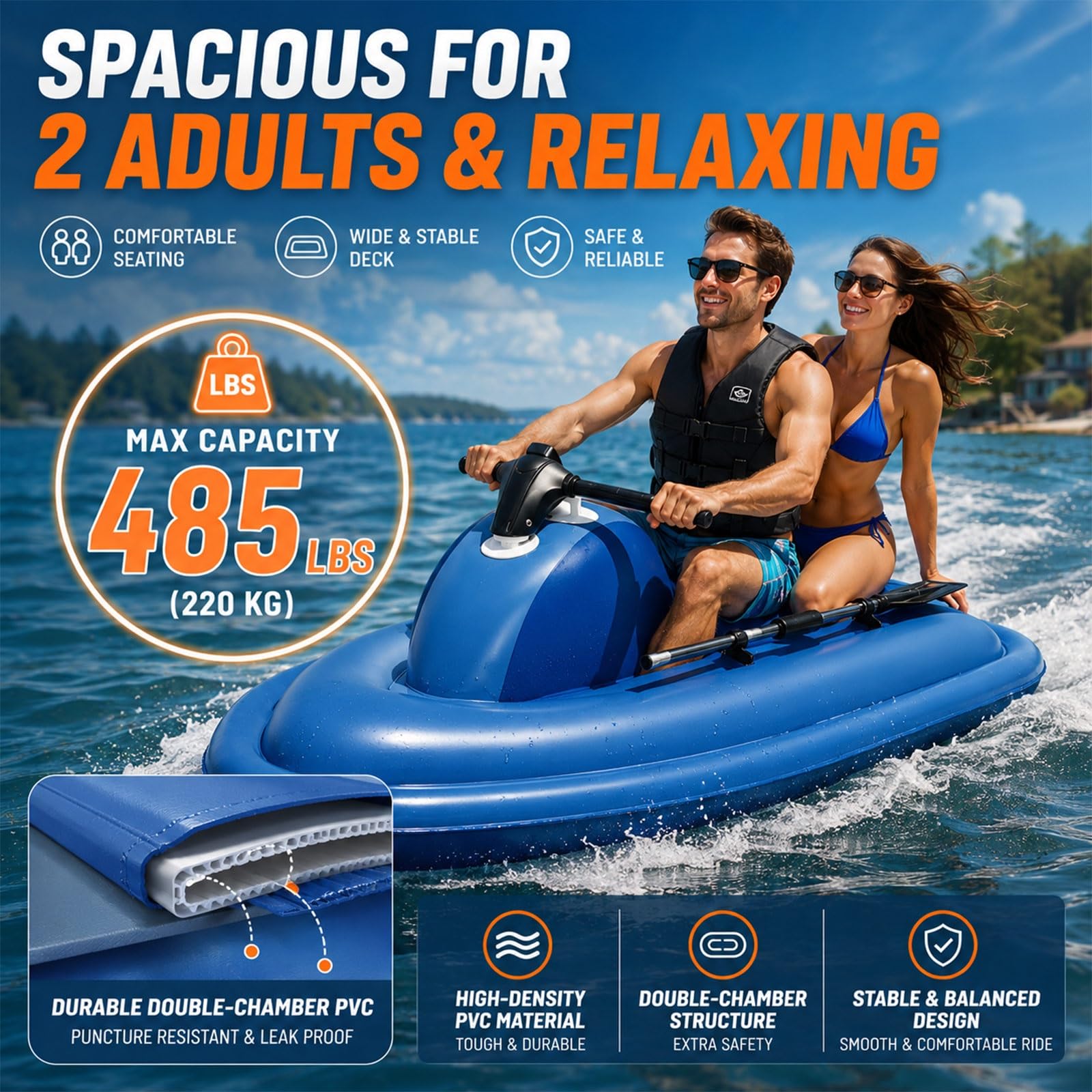Gommone Motorizzato 2 Posti con Vite Elettrica, Barca Gonfiabile Grande capacità per Adulti, Imbarcazione in PVC Robusto Anti-Capovolgimento per Mare Spiaggia e Lux Pool Party