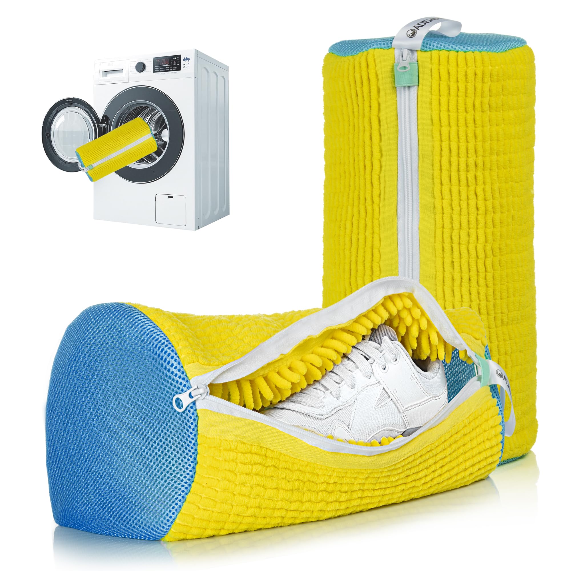 ADEHMDA Washing Machine Shoe Bag, Washer and Dryer Shoe Cleaning Bag with Zip, Laundry Shoe Bag, Extra Long and Thick Microfibre Fluff, Suitable for Multiple Yellow Shoes (2 Pcs, Light Yellow Blue)-image-32