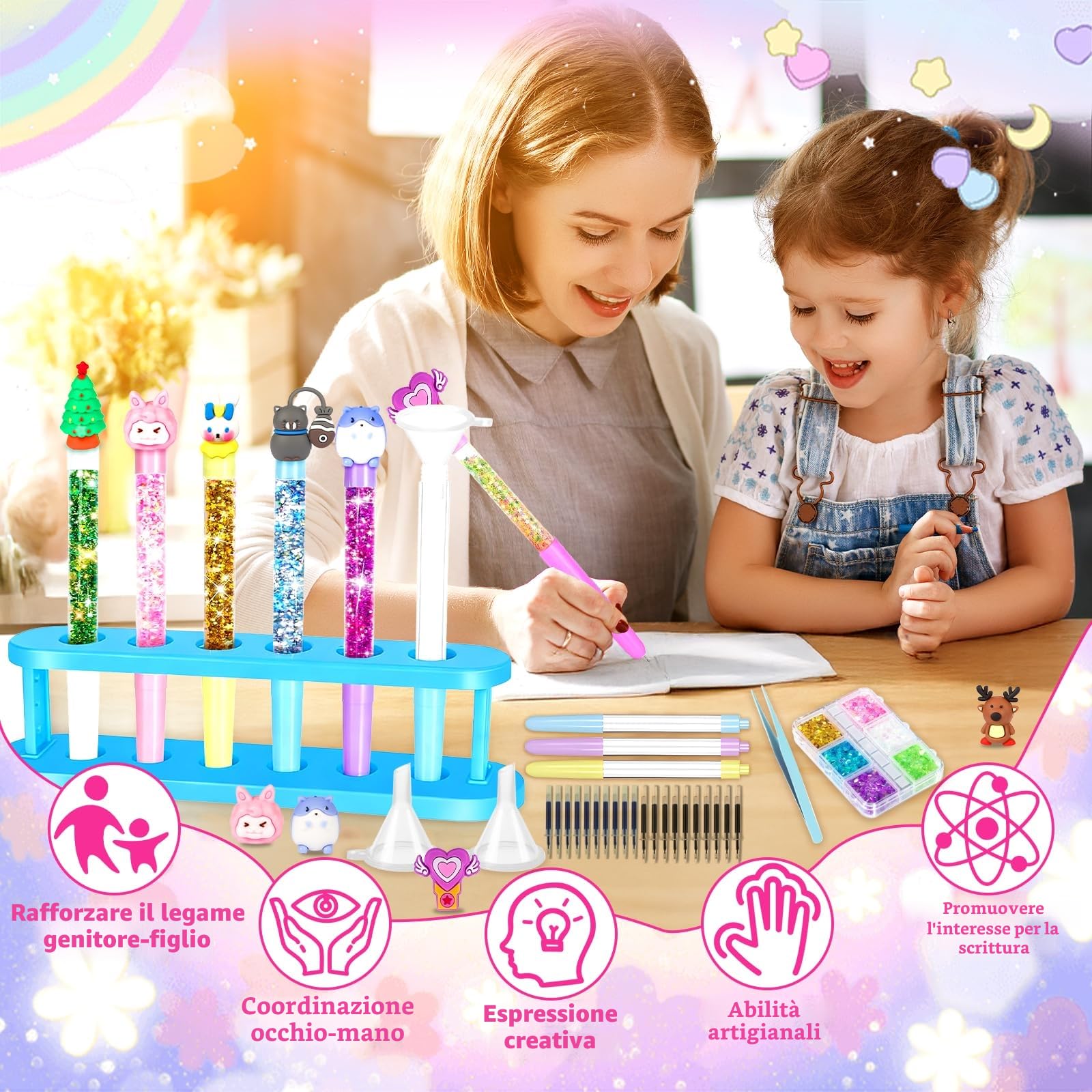 Laboratorio Delle Penne, Kit Creativo per Creare Penne con 82 Accessori, Lavoretti Creativi per Bambini, Set di Penne Creare Fai da te, Idee Regalo per Ragazzi e Ragazze 5-12 Anni