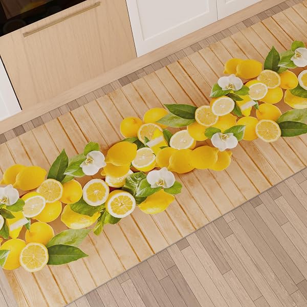 PETTI Artigiani Italiani - Tappeto Cucina Antiscivolo Lavabile, Passatoia Cucina, Tappeti Runner Cucina, 52x180 cm, Disegno Lemon 100% Made in Italy - 1