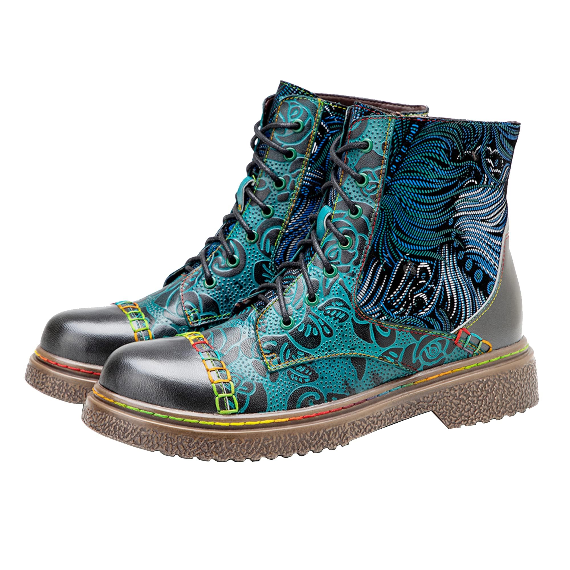 Women's Handmade Retro Lambskin High Heel Boots, Colorful Painting, Metallic Style - Fashion, Comfortable, Durable, Unique Minority Style