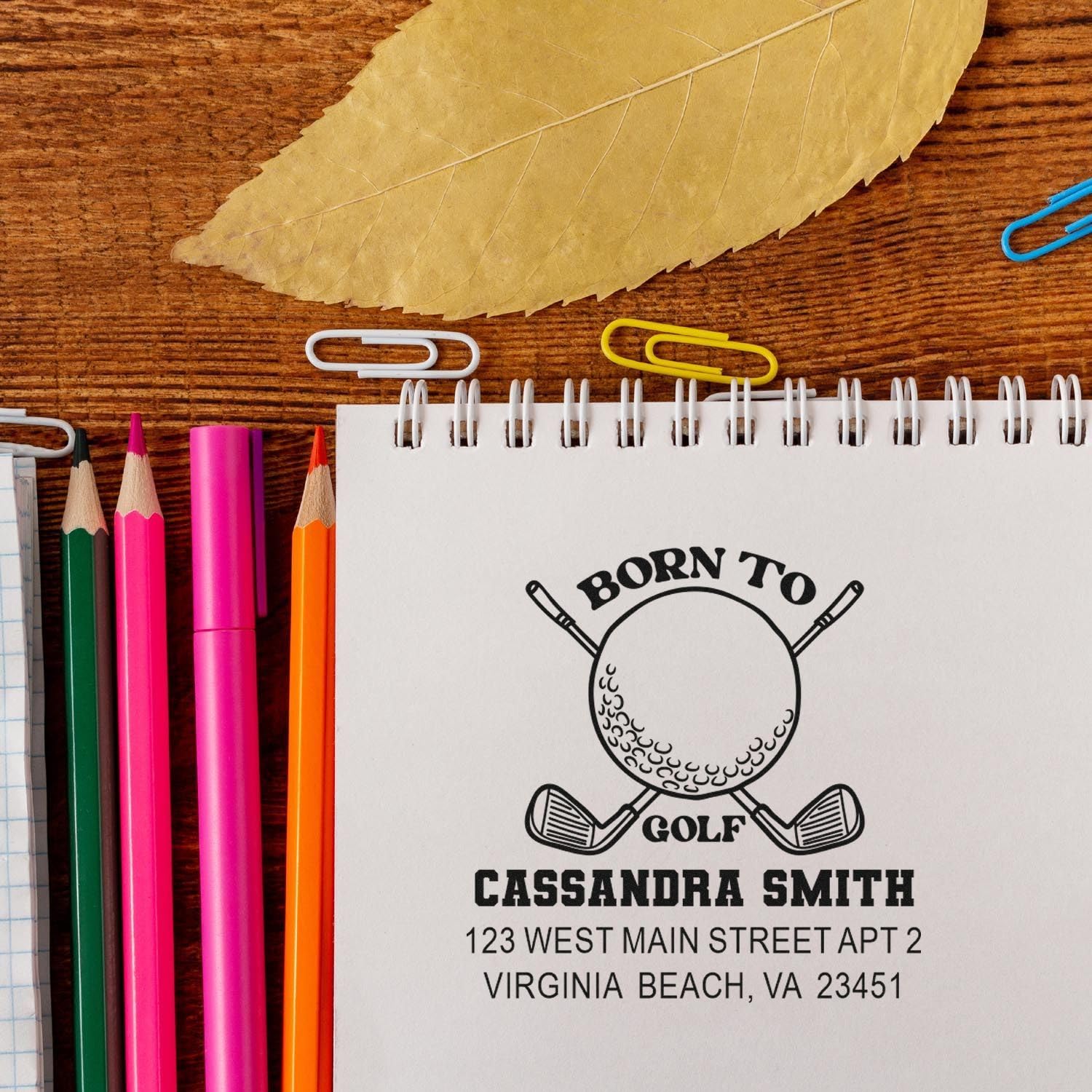 Golf Passion Wood Handle Address Stamp - for Notes and Announcements