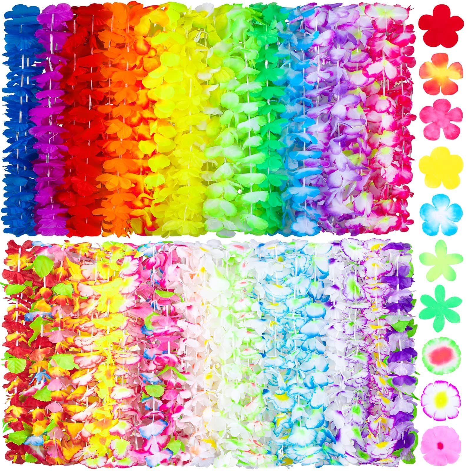 Ruisita 72 Pieces Hawaiian Leis 36 Colors Flowers Necklaces Hawaiian Luau Leis Necklaces for Tropical Themed Party Decorations Beach Party Decor