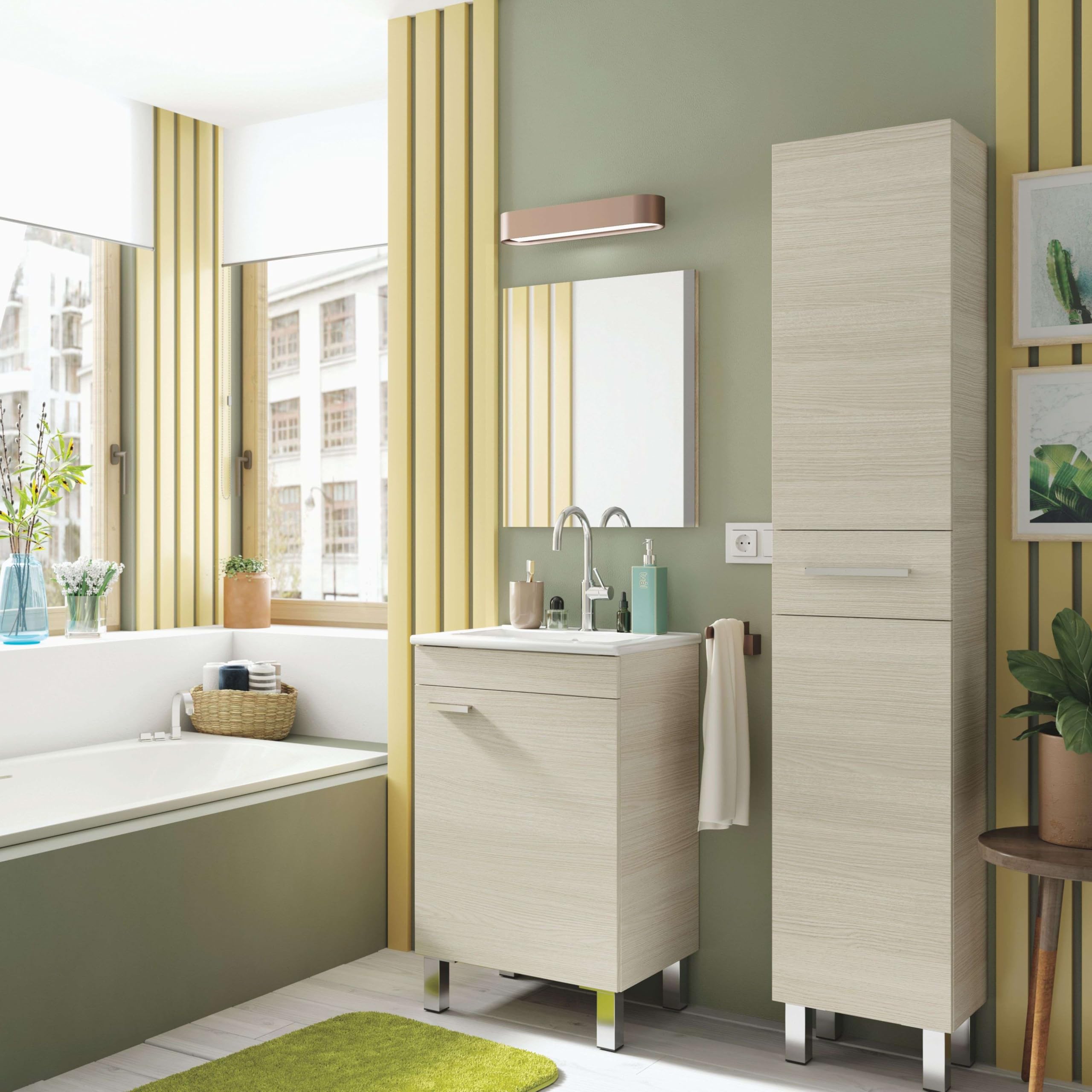 ARKITMOBEL Columna de baño Athena acabada en Color Roble 2 Puertas y 1 cajón 182x35x31 cm