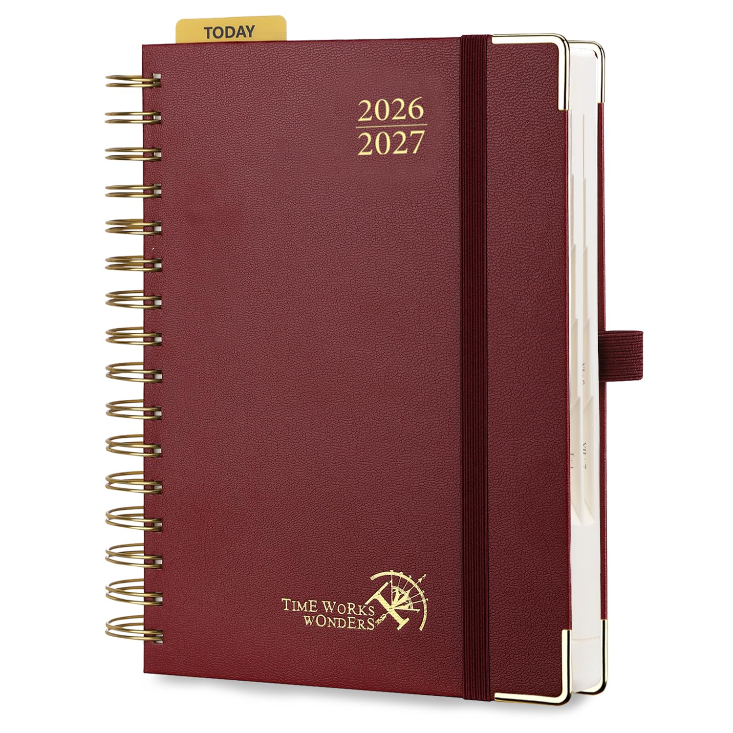 POPRUN Academic Diary 2026-2027 A5 Day to Page Spiral Hard Cover Mid Year Daily Diary (Aug'26 - Jul'27) A Day per Page with Monthly Tabs 26/27 Planner(Burgundy) โ image 1