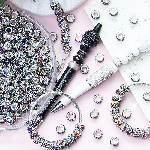 Vista 14 de 200 cuentas europeas de agujero grande – Mixcolor Lampwork Rhinestone Craft Beads para bricolaje pulseras joyería fabricación