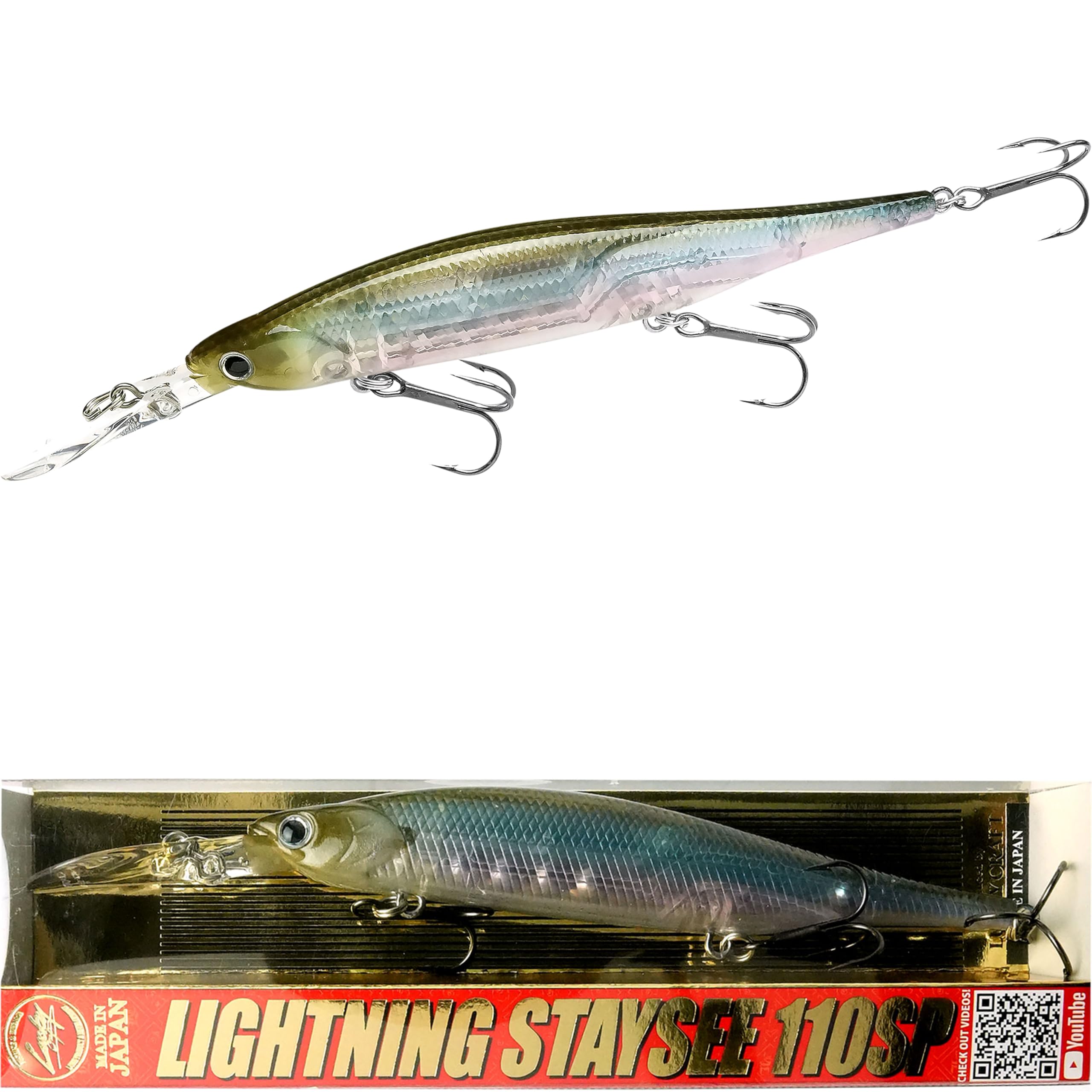 LUCKY CRAFT Lightning Staysee 110SP, Freshwater Bass Fishing Lure, Jerkbait, Smallmouth, Walleye, Pike, Suspending, Tournament Winning, Deep Diver,