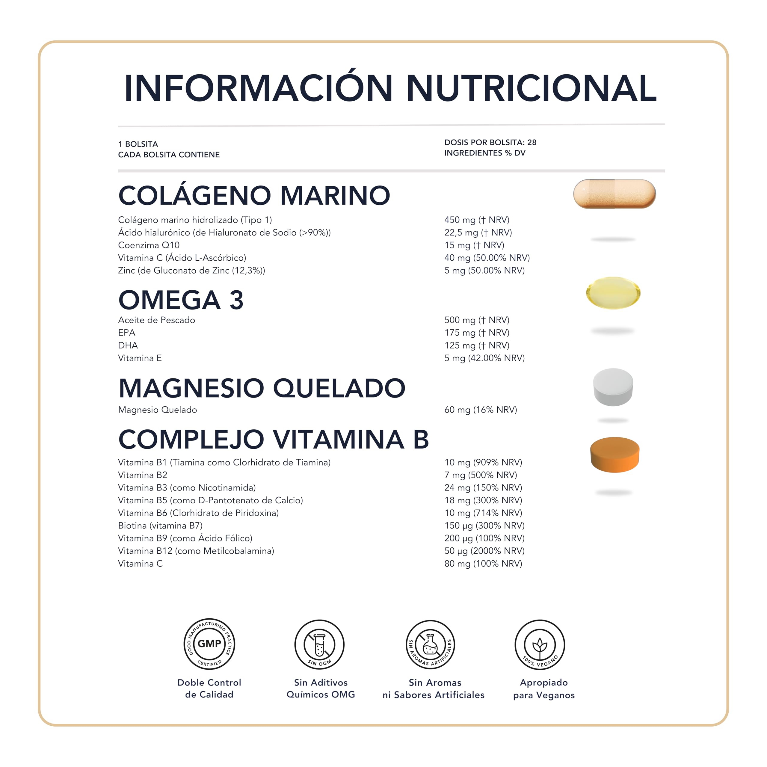 Colágeno Marino Hidrolizado + Ácido Hialurónico + Magnesio + Omega 3 + Complejo B – Antiedad, Energía y Salud Celular | Vitaminas de Pyrenees | 28 Sobres Diarios | Bright Naturo