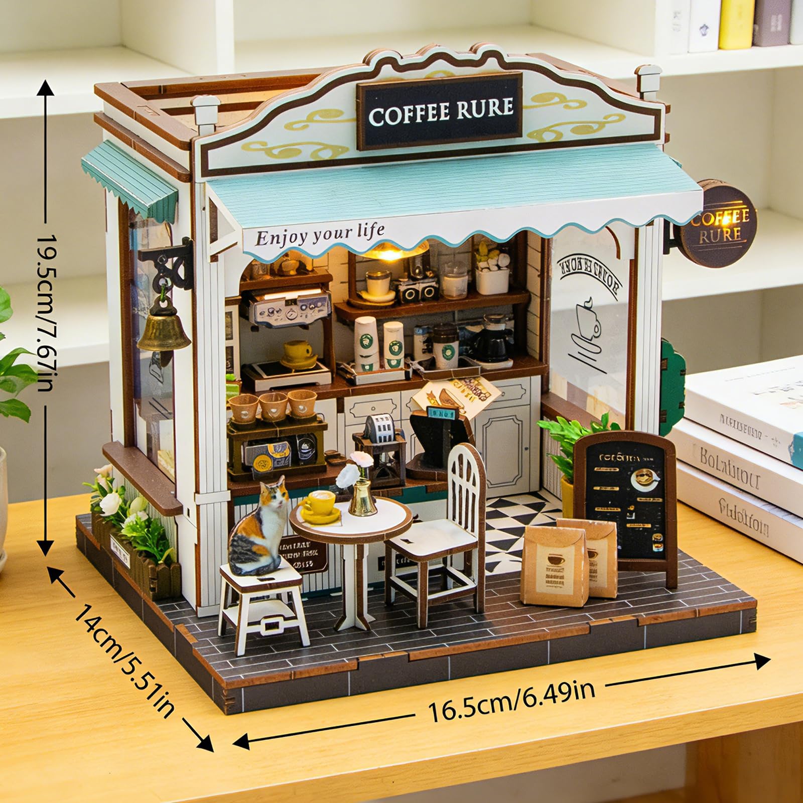 Kit fai da te per casetta in miniatura Coffee - per case delle bambole in miniatura, Book Nook Puzzle 3D in legno Angolo lettura fai da te per decorare la libreria Regalo di compleanno o di Natale