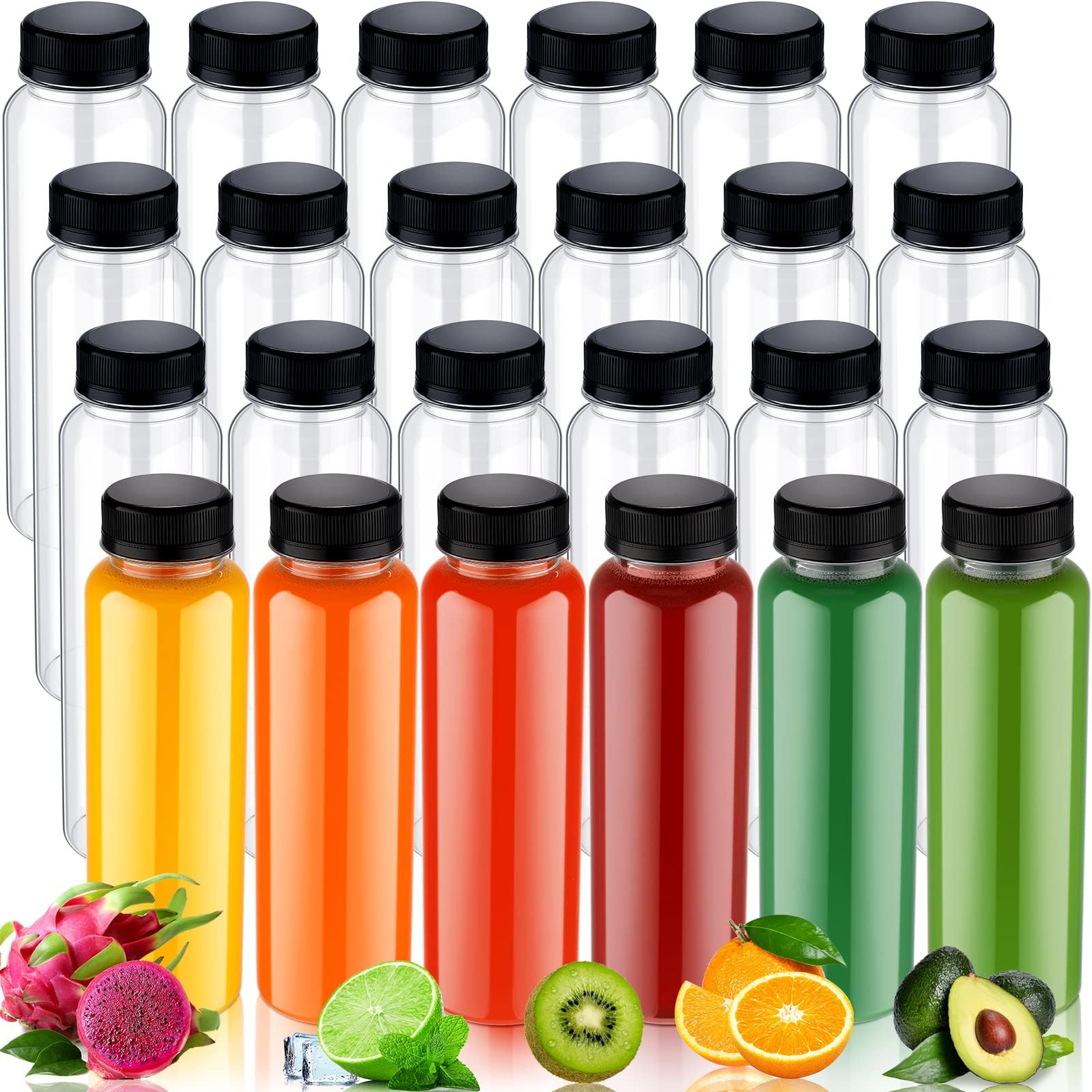 Thenshop 50 Packs 10 oz Clear Plastic Juice Bottles with Black Lids Empty Water Bottles Bulk with Leak Proof Caps Reusable Sensory Bottles Containers for Tea Juice Water Milk Liquids Smoothies Drinks