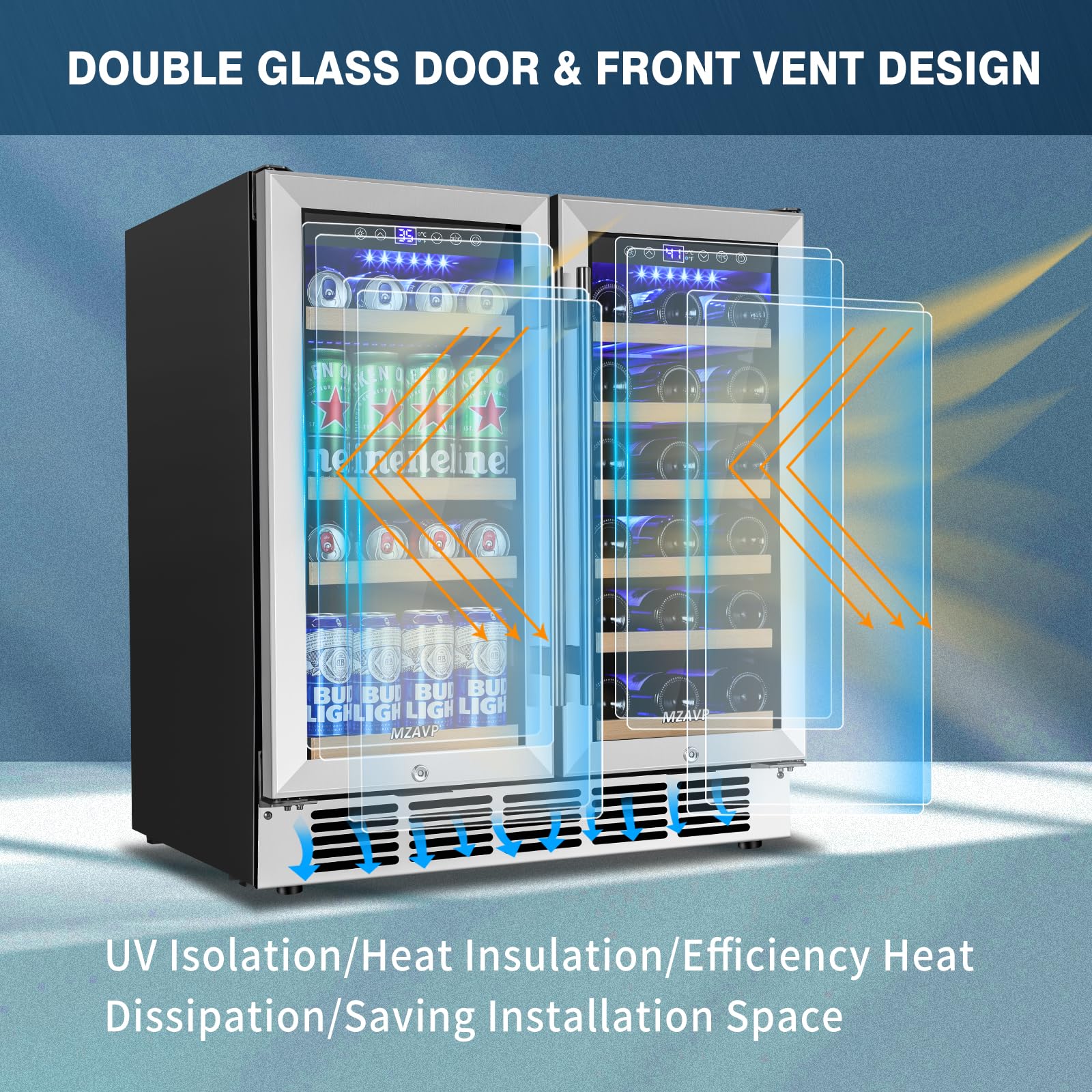Mzavp 30 Inch Wine And Beverage Refrigerator, Dual Zone Wine Fridge With Quiet & Upgraded Cooling System, Large Capacity Beverage Cooler, Built-In Or Freestanding, Holds 30 Bottles And 110 Cans on Fridge.com - View 5