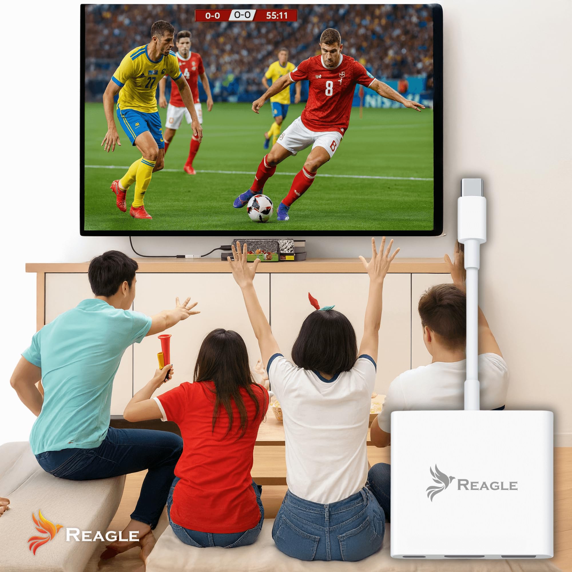Reagle Adapter USB-C HDMI 4K60Hz z USB-A i PD 100W, Wyjście Wideo Ultra HD 4K do TV Monitor Projektor USB-C do HDMI Kompatybilny z DP Alt Mode MHL dla Laptopów i Smartfonów