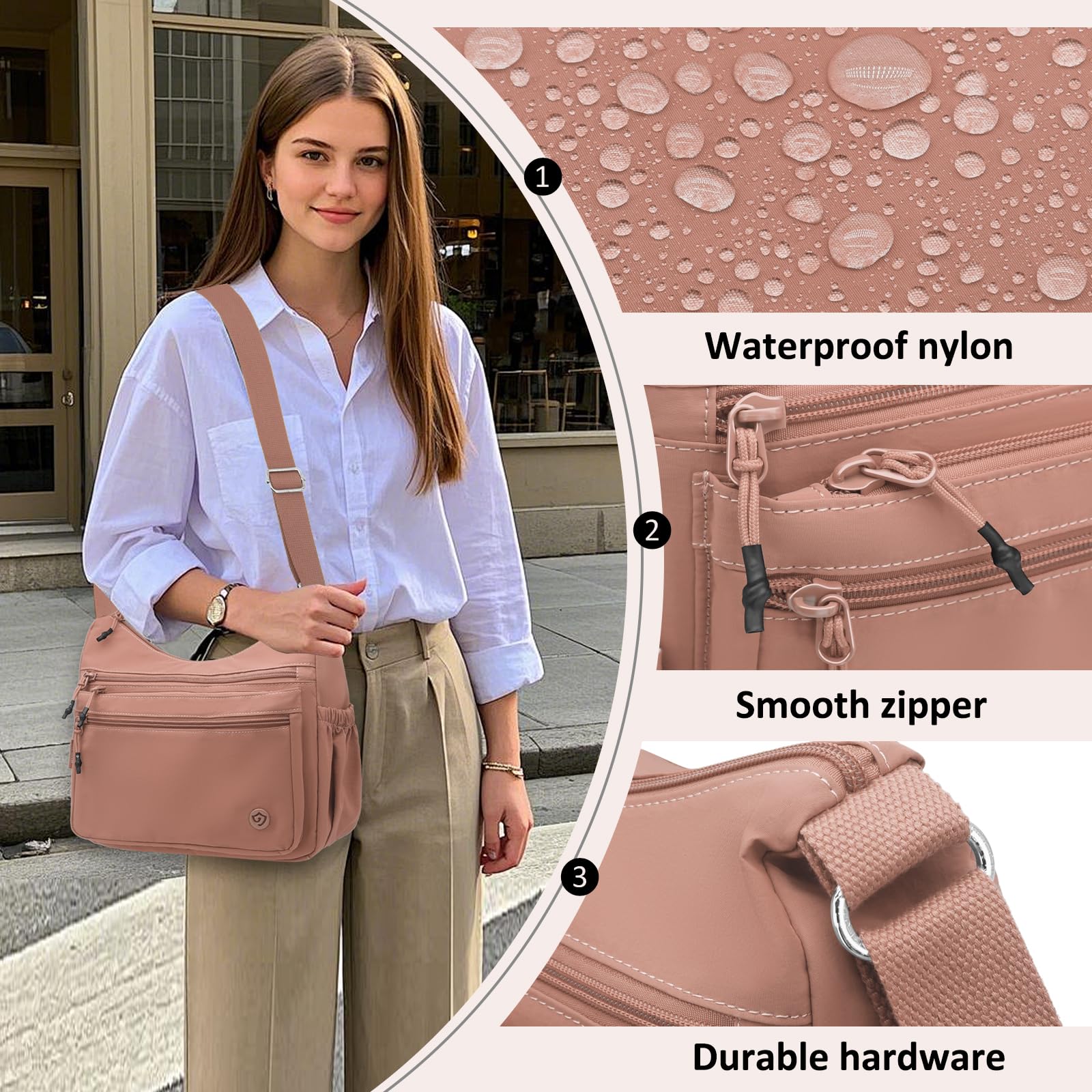 REETEE Borsa Tracolla Donna Nylon Borsetta Tracolla Donna Impermeabile Borsa a Spalla Multitasche Crossbody Bag per Lavorare Shopping Festa