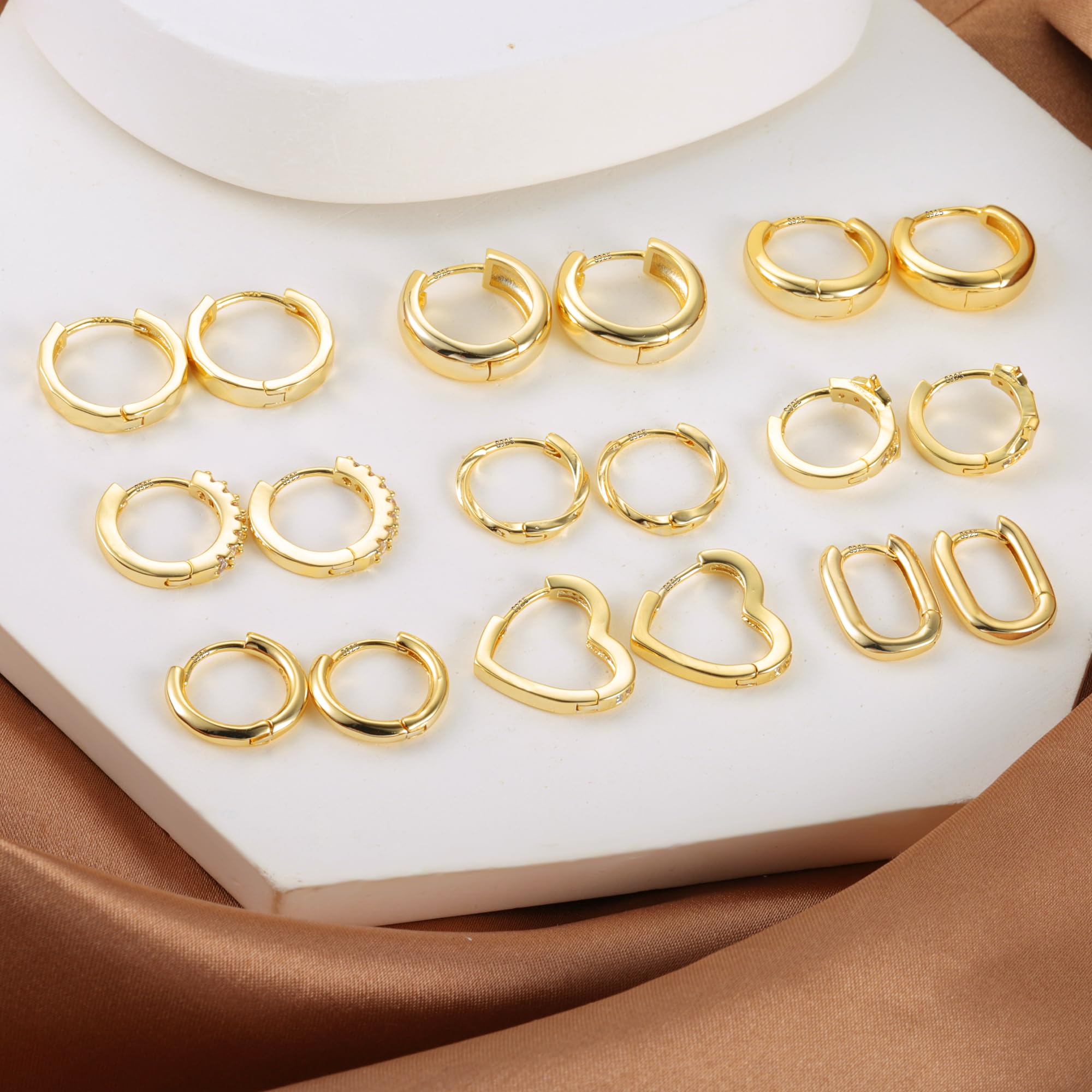 ALEXCRAFT Piccoli Orecchini a Cerchio, Orecchini Per Polsini Auricolari Da Donna, Orecchini a Cerchio Intrecciati Da Donna, Orecchini a Cerchio Spessi Vintage Ipoallergenici In Oro e Argento (9 Paia)