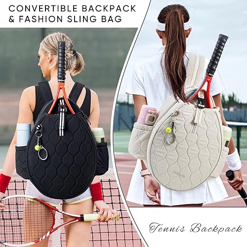 Miniatura 2 de Bolsa de tenis acolchada para mujer  Mochila de tenis y bandolera  Capacidad para 2 raquetas o 3 paletas de pickleball  Bolsa ligera para raqueta de