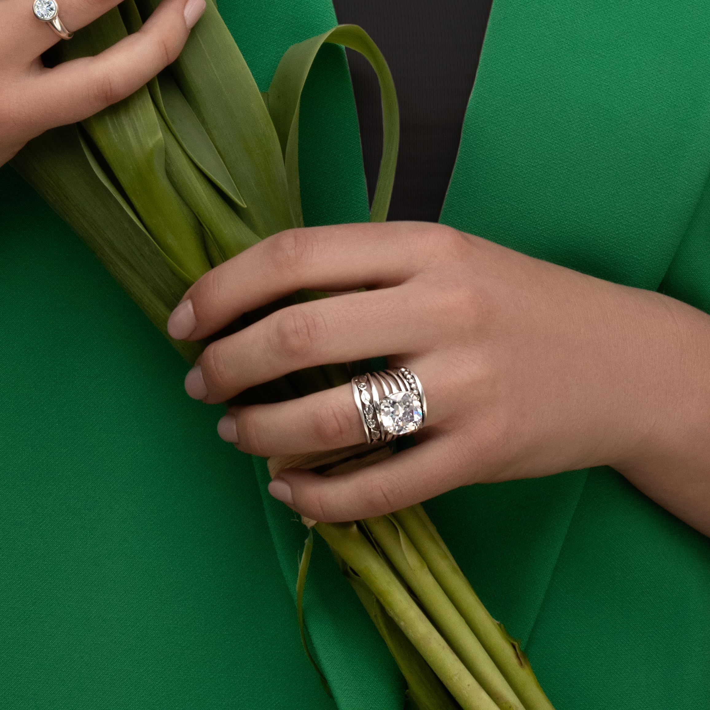 JEAN RACHEL JEWELRY 925 Sterling Silber Ring Damen mit 12 mm Kissen-Zirkonia, Vintage Design, hypoallergen, nickelfrei, bleifrei, handgefertigt Statement Schmuck