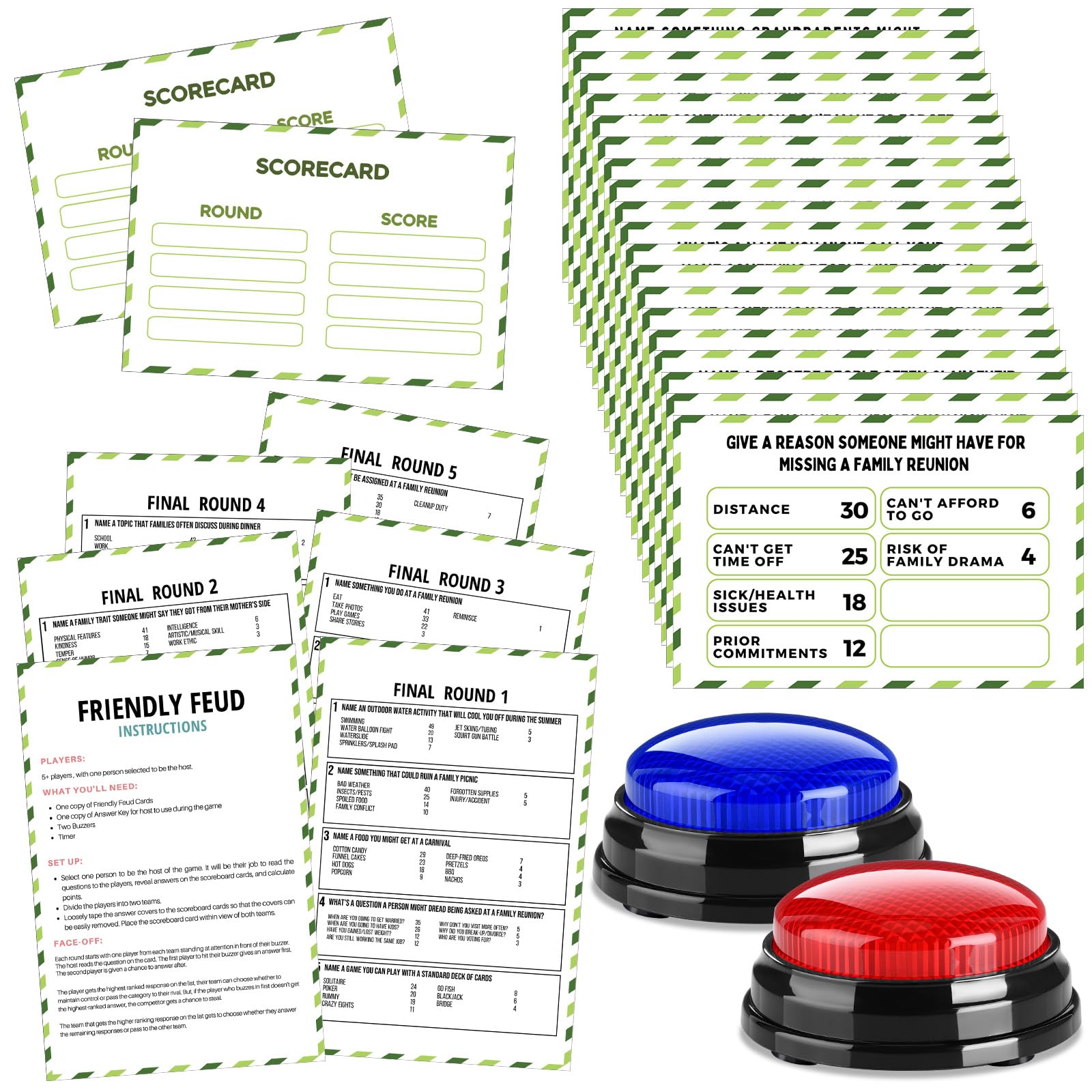 Gioco di feud amichevole per riunioni di famiglia, con 2 cicalini di risposta, carte feud per gioco notturno divertente quiz per gruppi di feste team building (colorato, famiglia)