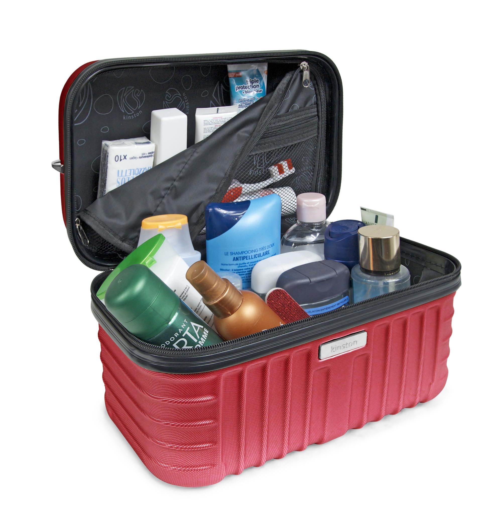 KINSTON Vanity Case rigida a tracolla – Astuccio da viaggio cosmetico – rigido con polso, organizer da viaggio – grande capacità, rosso