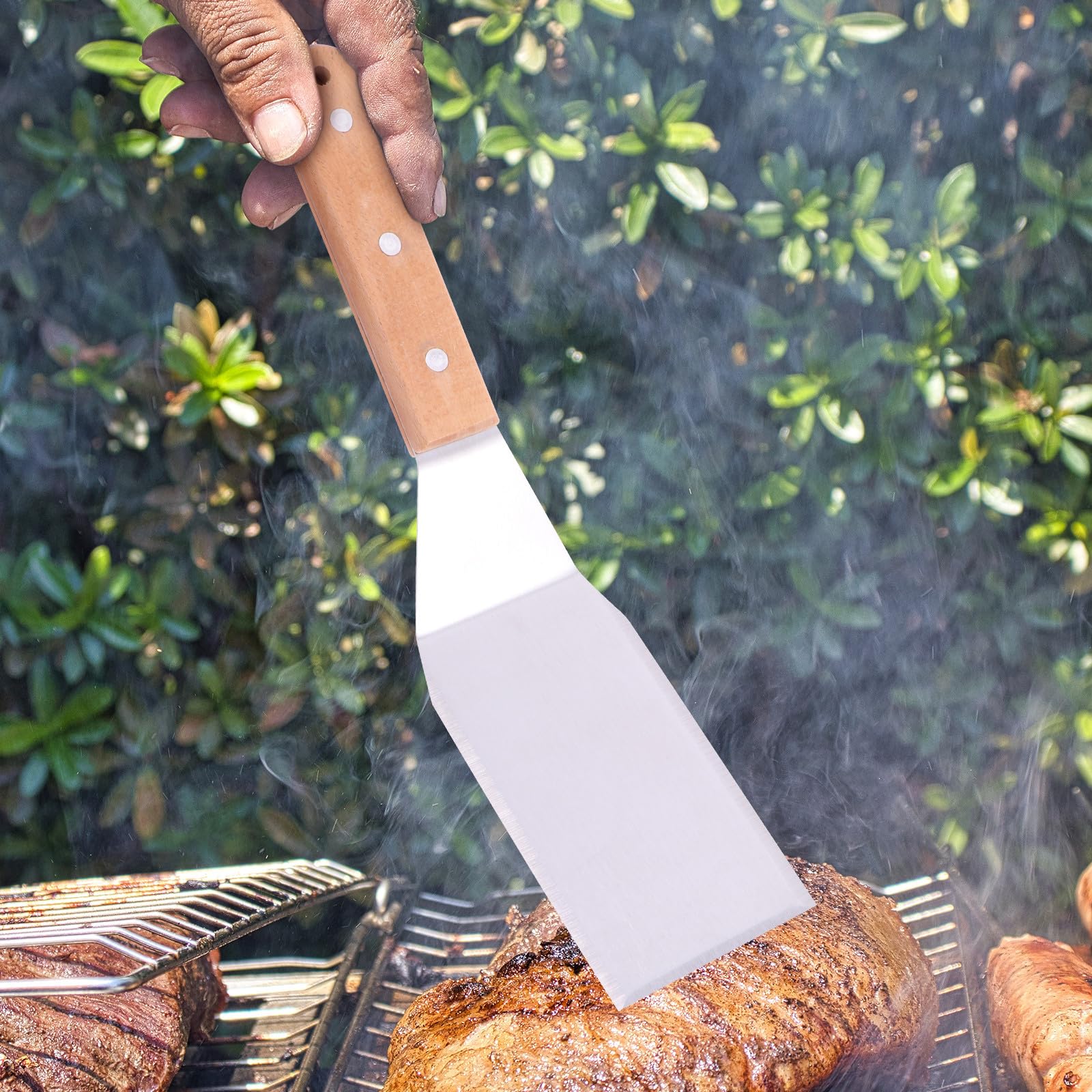 SHOWERORO Espátula de Acero Inoxidable Mango de Madera 5 Piezas para Pizza Bistec y Repostería Utensilios de Cocina Resistentes y Prácticos para Transferencia de Alimentos