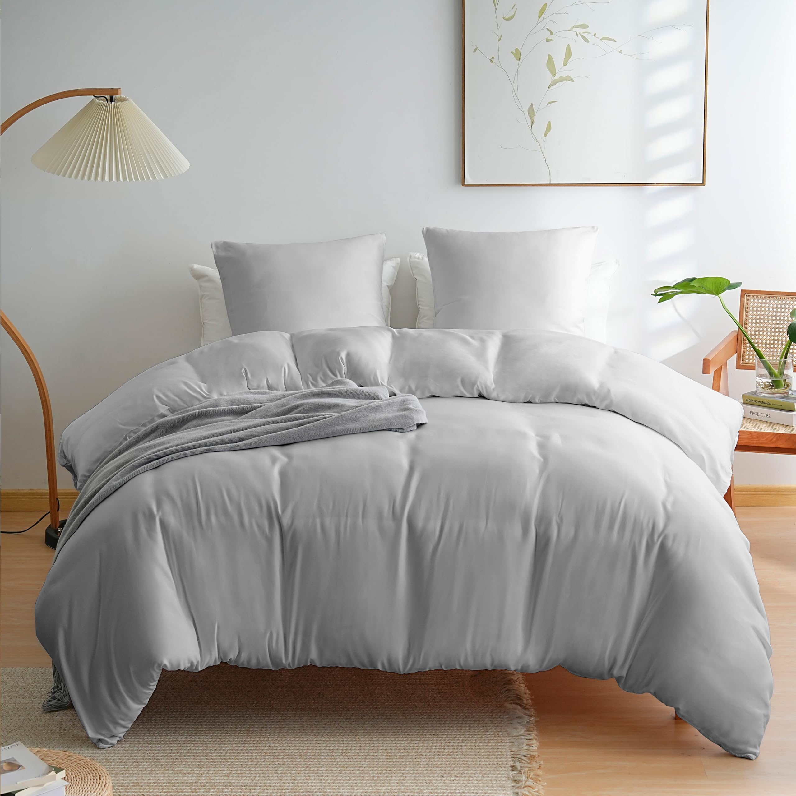 Housse de couette 240x260cm 80 fils/cm² parure de lit grise haute densité pour un confort durable