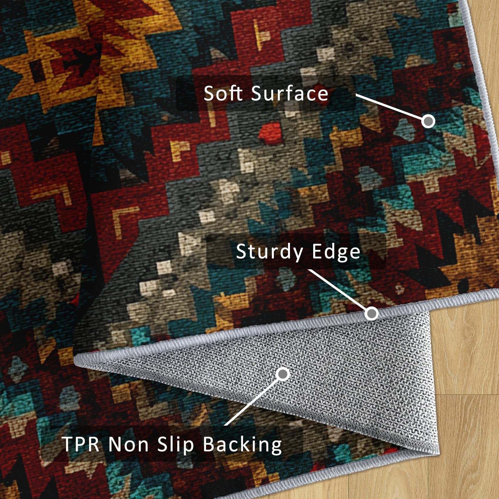 Tapis Indien Salon 140x200 cm Motif Western Aztèque Ethnique Rustique, Tapis Lavable Antidérapant Doux Poil Court, Decoration Chambre Descente De Lit Carpet
