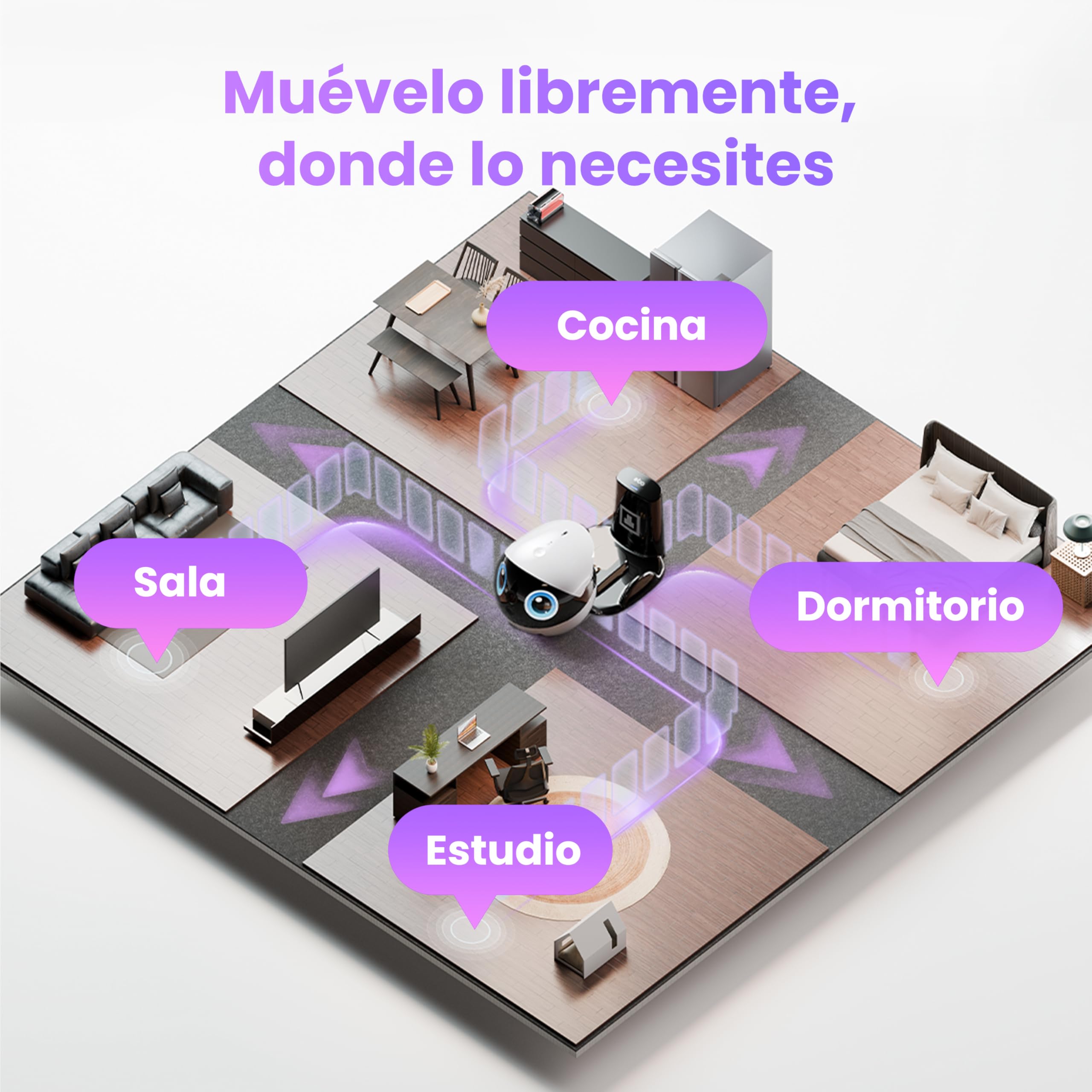 Enabot EBO Air 2 Plus FamilyBot, Robot Móvil IA, Cámara Vigilancia 3K para el Hogar & Mascotas, Audio Bidireccional, Batería, Imagen Facial Personalizada (Púrpura Nebula)