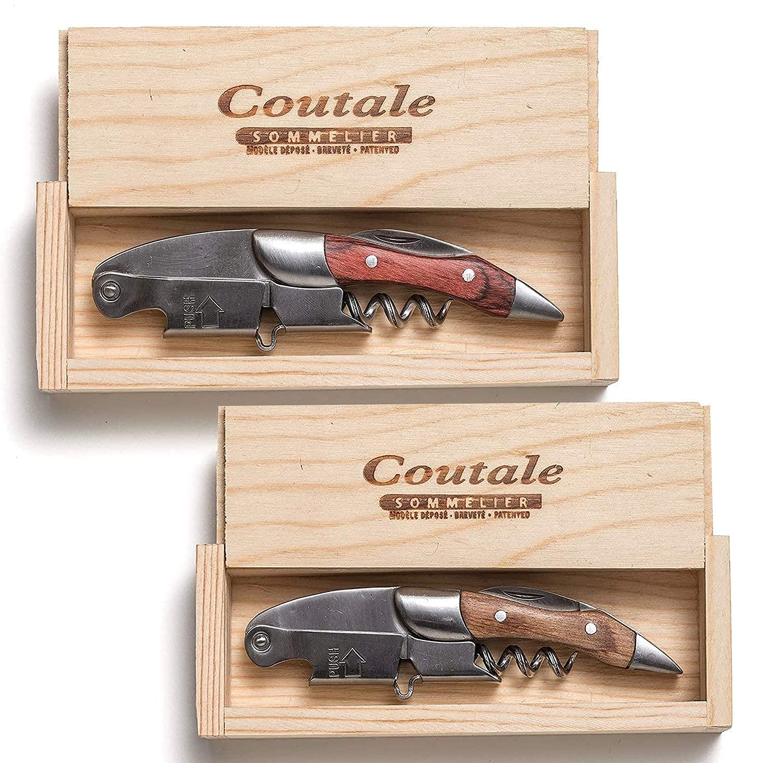 Prestige Waiters Corkscrew By Coutale Sommelier - Rosewood and Naturalwood - Handmade and Sustainable Pinewood Crate - Spring-Loaded Double Lever Wine Bottle Opener for Bartenders, and Gifts