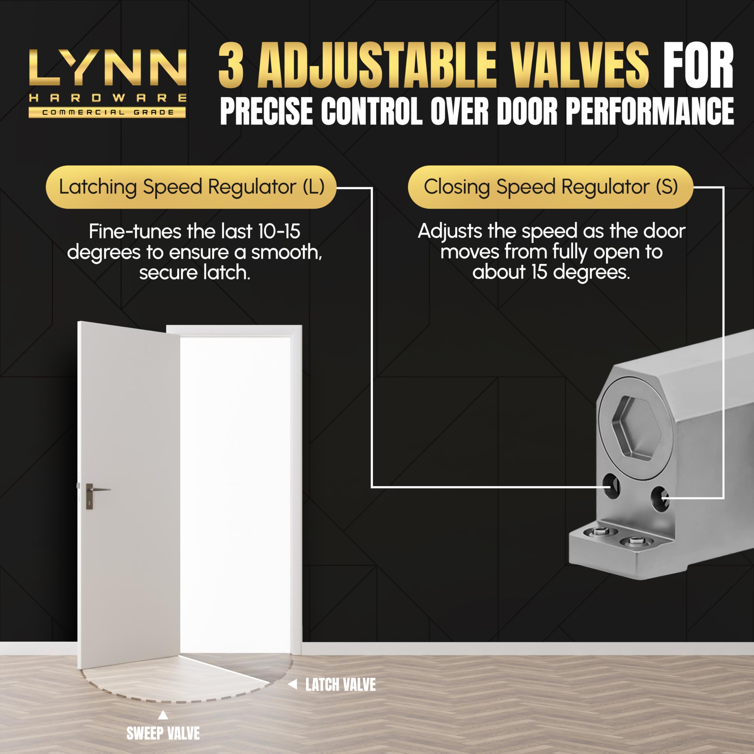 LYNN HARDWARE Light Duty Automatic Door Closer - Durable Cast Aluminum — Amazon image 6