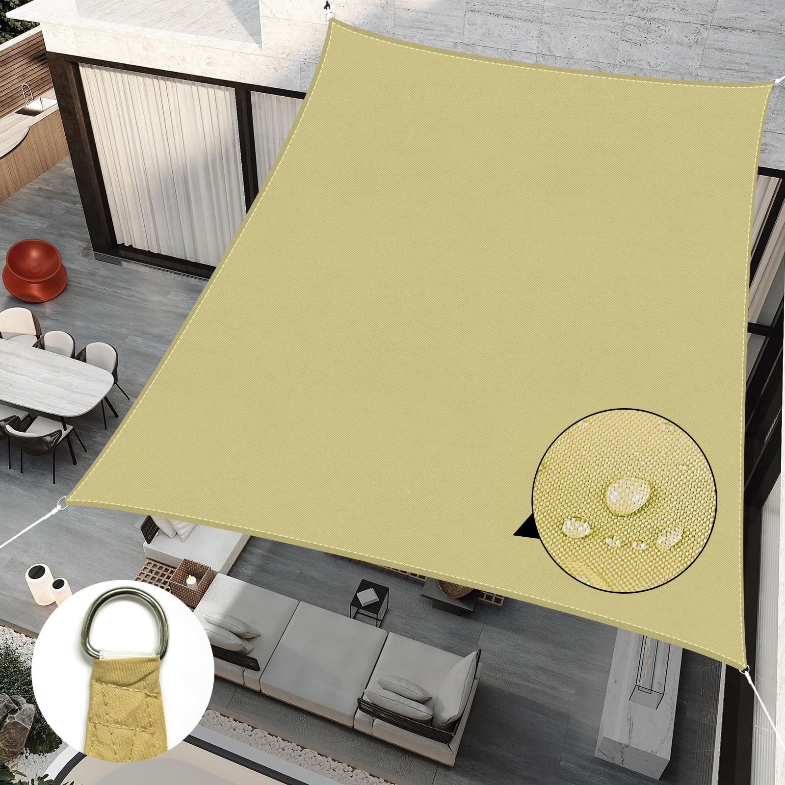 RICHIE Sun Shade Sail Square 2m x 2m Waterproof, 98% UV Block Awnings for Patios with Free Rope Sunscreen Awning Canopy