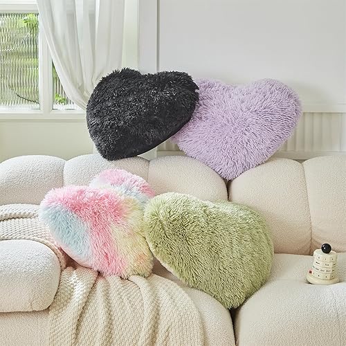 Miniatura 3 de MOOWOO Decoraciones navideñas, almohada de corazón morado ciruela, almohada de piel sintética, almohada de felpa suave en forma de corazón, felpa