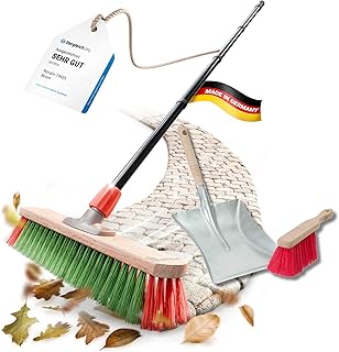 Novaliv Gartenbesen mit Stiel 40 cm Elaston Borsten inkl. Kehrgarnitur schwarz bestehend aus Kehrblech und Handfeger Ideal als Straßenbesen Terassenbesen Hofbesen Stallbesen Kehrbesen Outdoor Broom