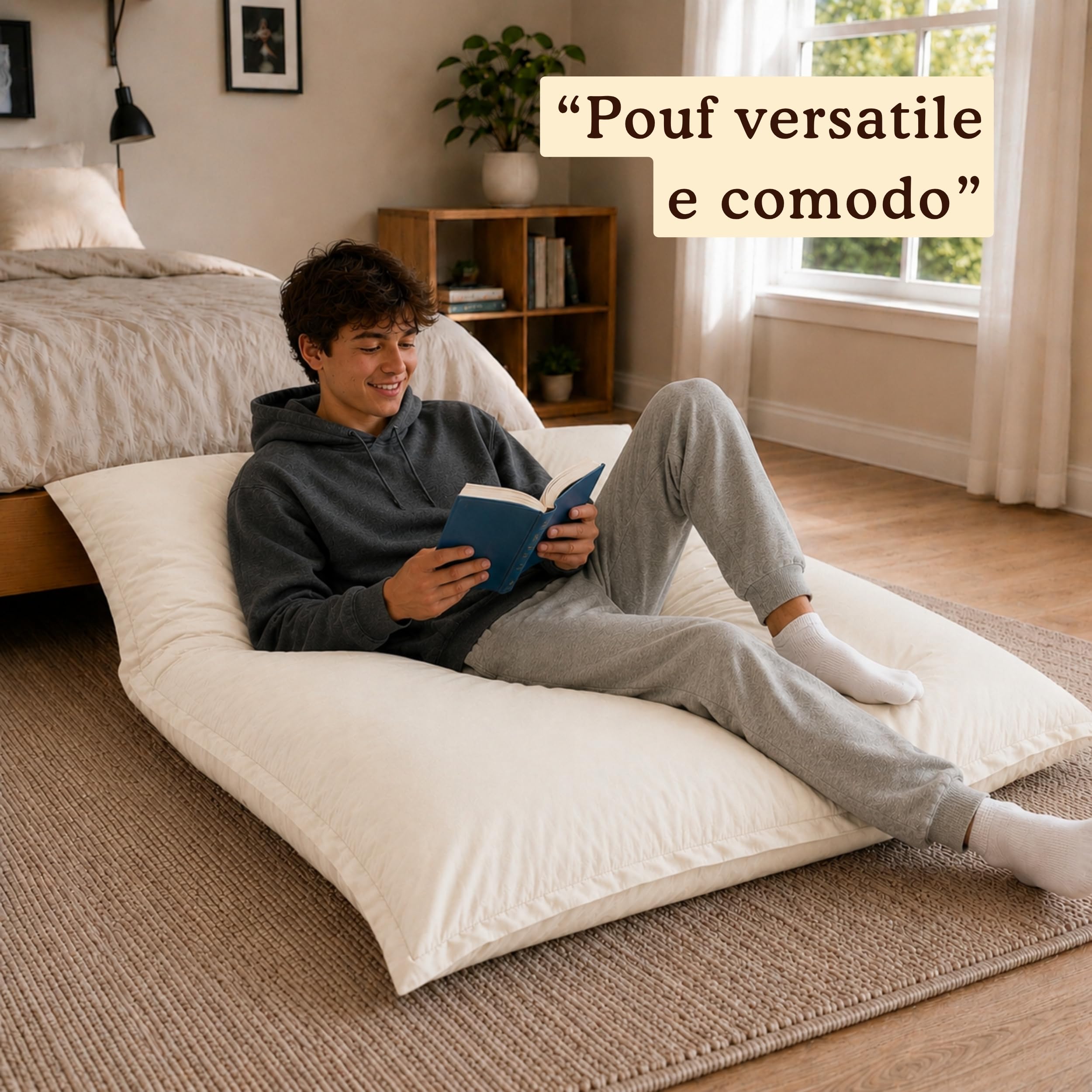 bananair Pouf da Esterno Impermeabile XXL, 120 x 160 cm, Beige | Anti-UV, Sfoderabile, Impermeabile, Versatile