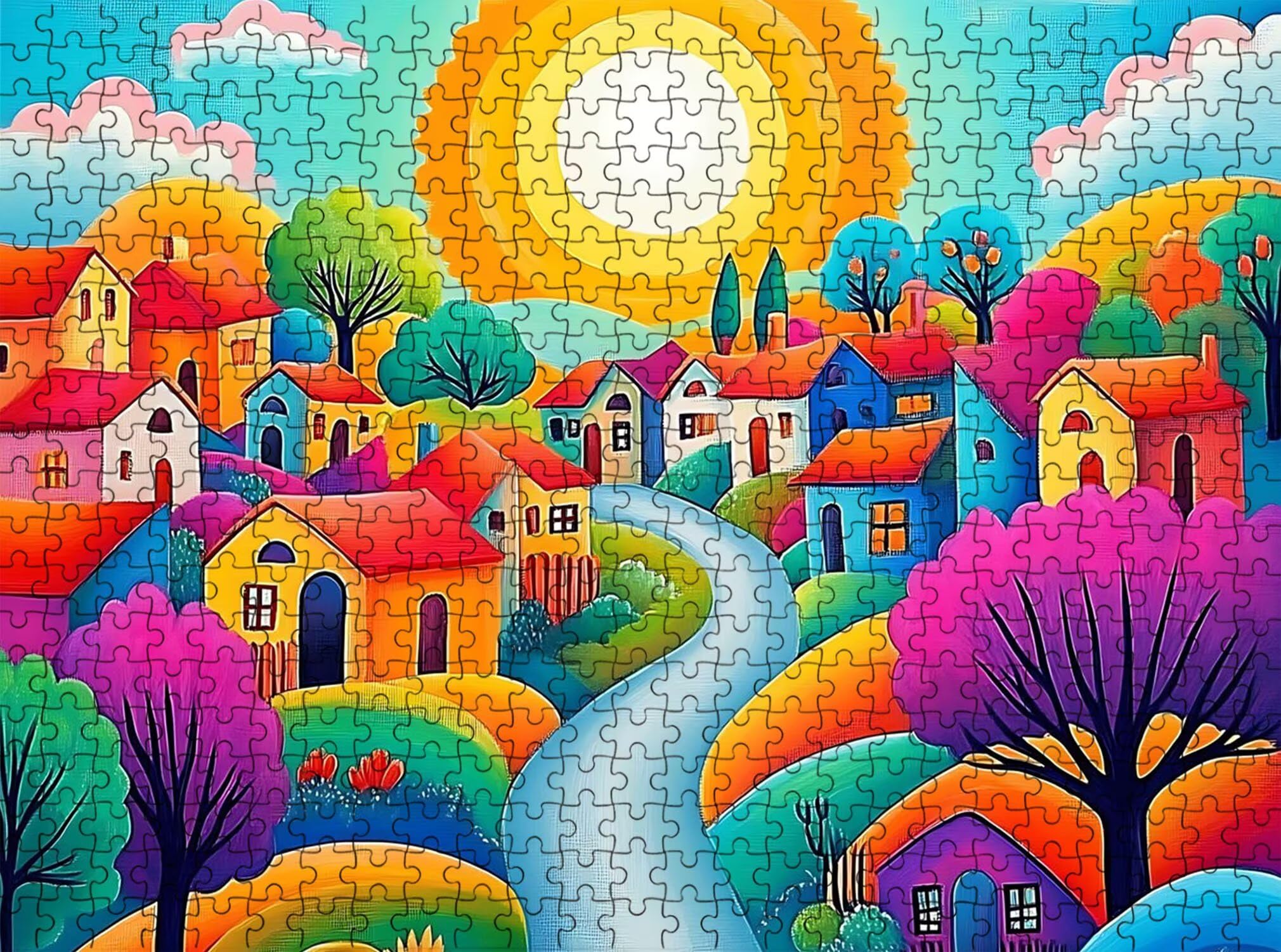 Paysage Dessin animé Puzzle 6000 Pièces pour Adultes, Format 179 x 105 cm, Challenge Casse-Tête de Famille, Loisirs Créatifs et Relaxation, Pièces Robustes avec Lettres au Dos, Décor Murale f0-523