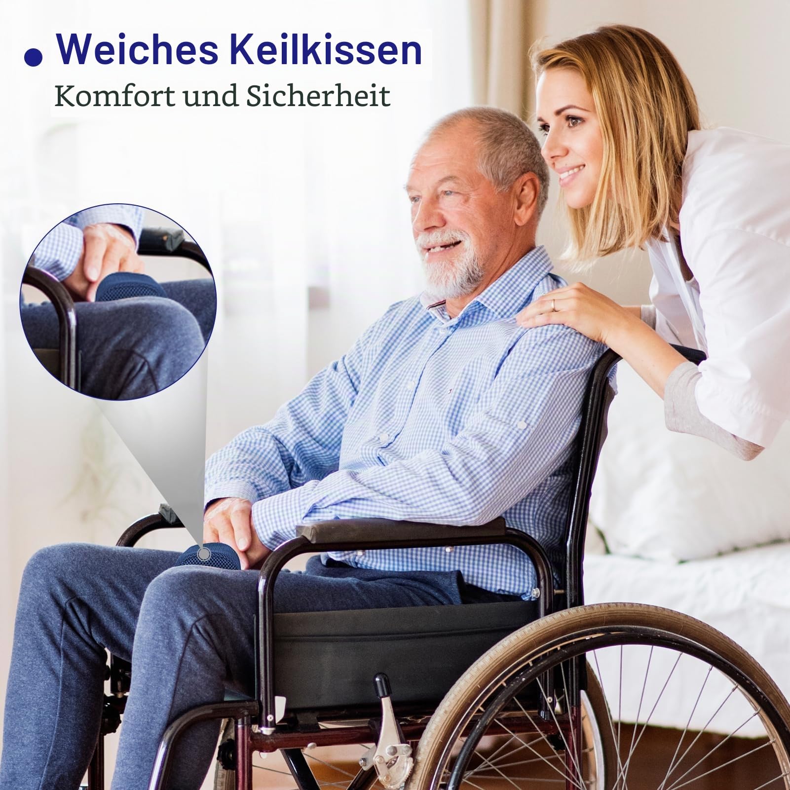 LIROPAU Rutschfestes Rollstuhlkissen, rutschfestes Rollstuhlkissen für Senioren mit Knaufkeil und Sicherheitsgurt, abnehmbarer, atmungsaktiver Bezug für Hämorrhoiden, Ischias, Druckstellen und