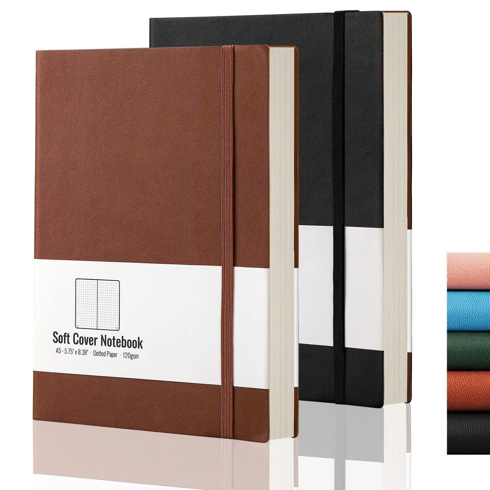 A5 Dotted Bullet Grid Softcover Journals(2-Pack)- AHGXG Dot Grid Notebook 5.75 x 8.38 inch with Premium Thick 120gsm Dot Paper, Total 320 Numbered Pages, black brown