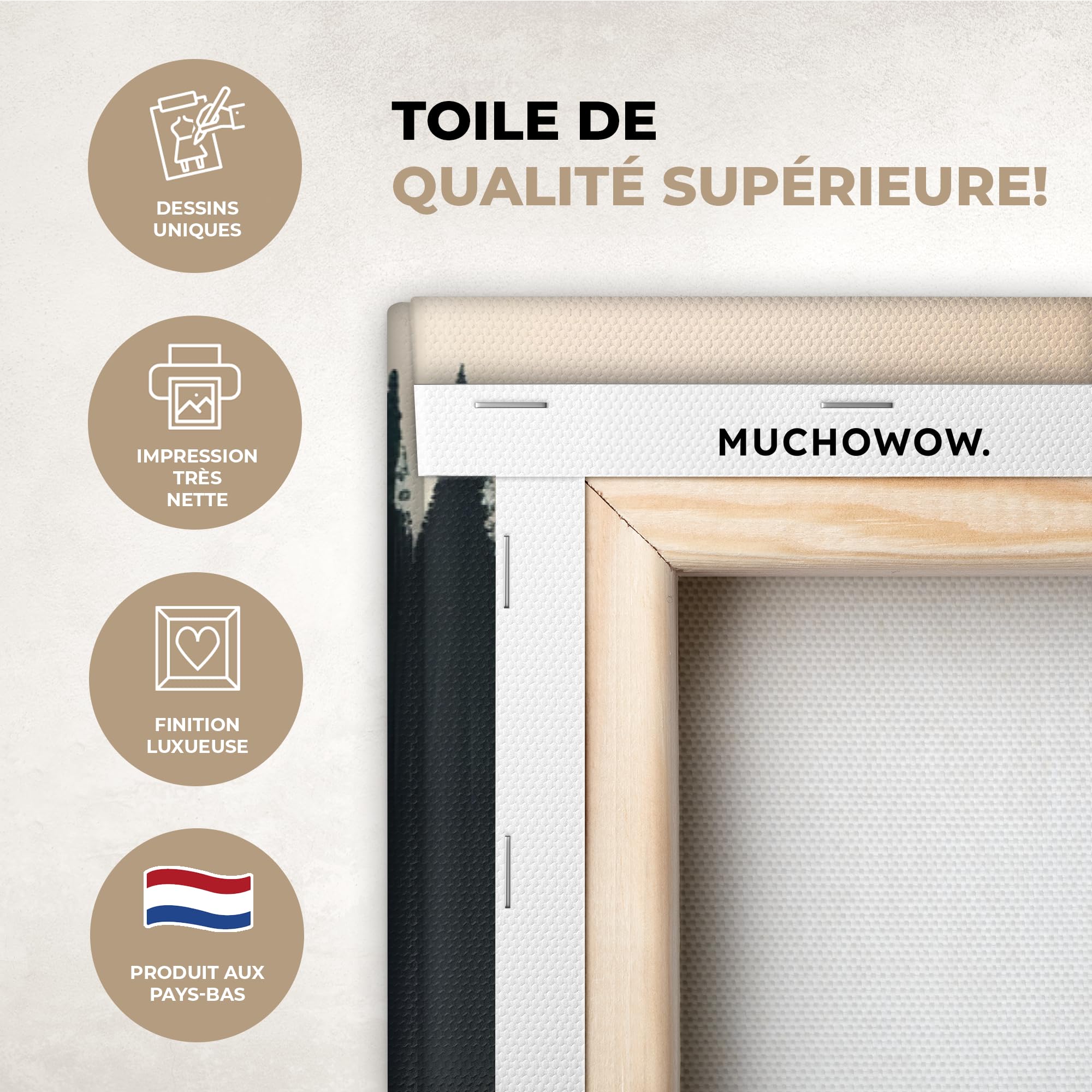 MuchoWow© Impression sur Toile Decoration Murale Peinture 120x80 cm Tableaux Decoratifs Muraux Déco Chambre Tableau Salon Forêts - Lac - Canoë - Orange