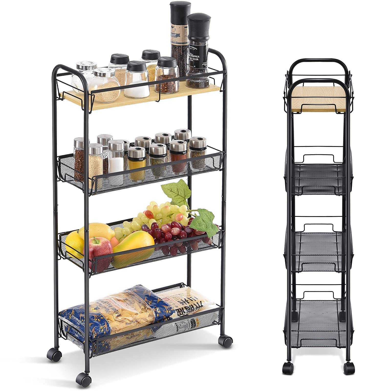 Buy KINGRACK 4Tier Slim Rolling Cart with Wooden op,Easy Assemble
