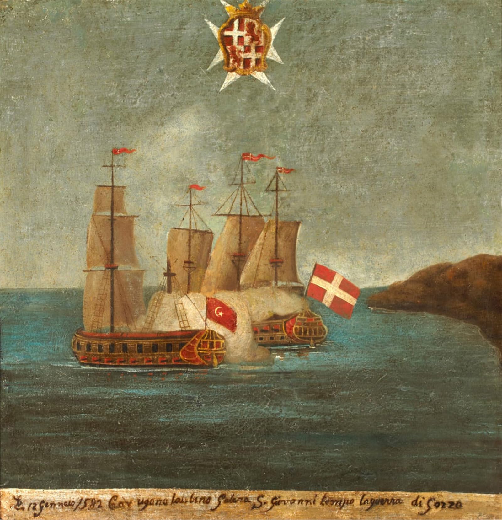 SERENDIPITP Abstract Painting Mural Print Picture Wall Decor Painting Naval Battle Gozo by Maltese School Vintage Wall Artwork for Home Decor 60x90cm
