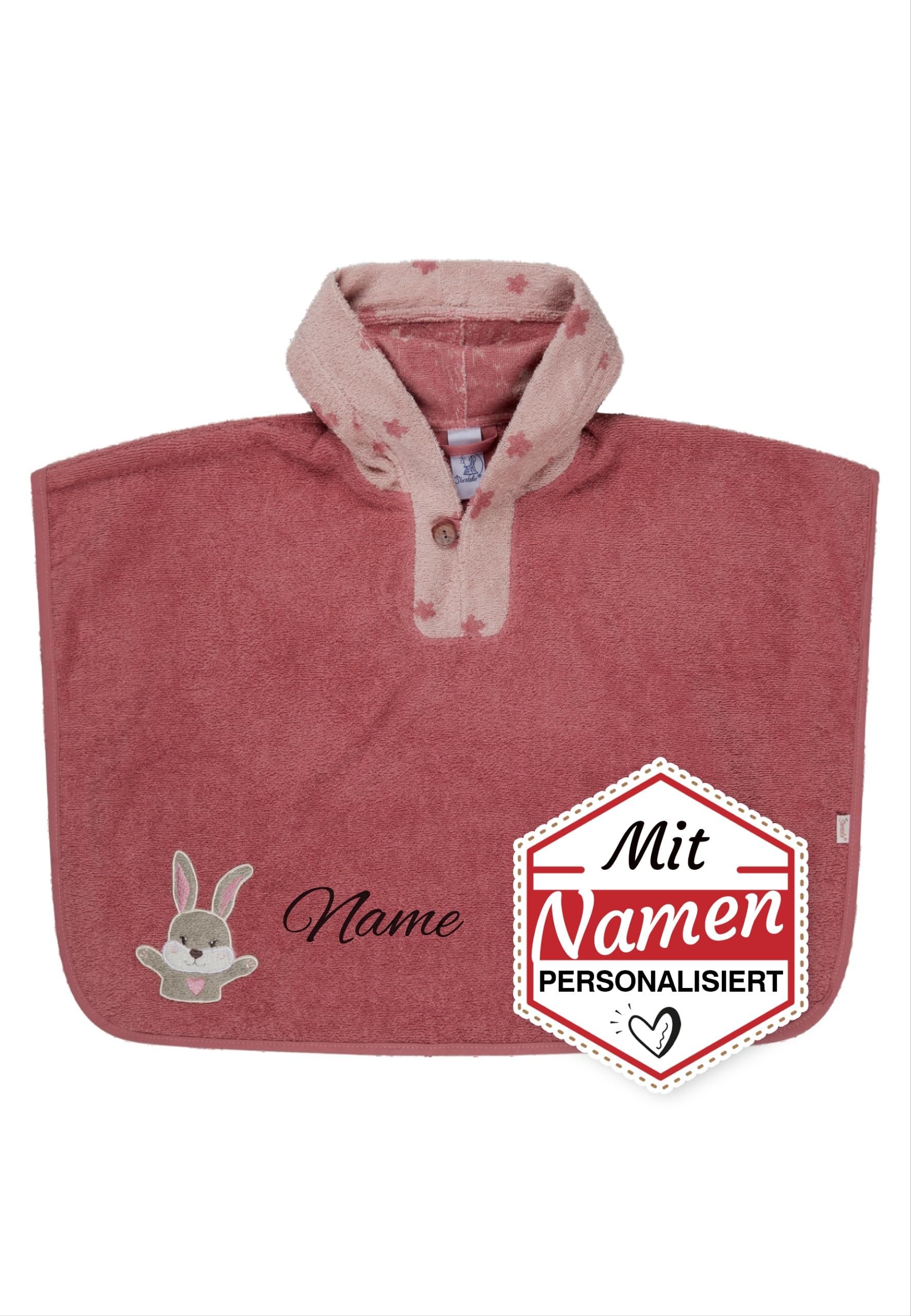Sterntaler Poncho mit Namen bestickt, Hanni Hase - Badeponcho personalisiert für Baby / Kind, Kapuzenhandtuch zum Baden und Strand, personalisiertes Geschenk zur Geburt, 1. Geburtstag, Ostern, Taufe