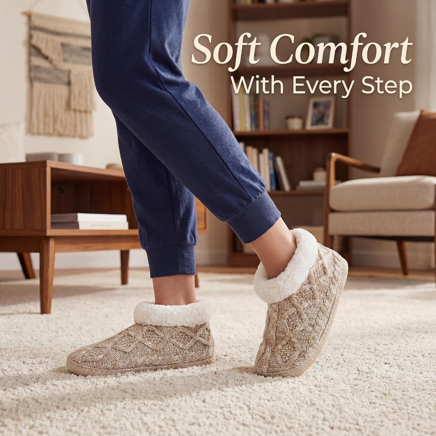 cosyone1997 Cable Knit Slipper Socks for Women with Grippers Fuzzy Sherpa Fleece Lined Indoor Bootie Slippers