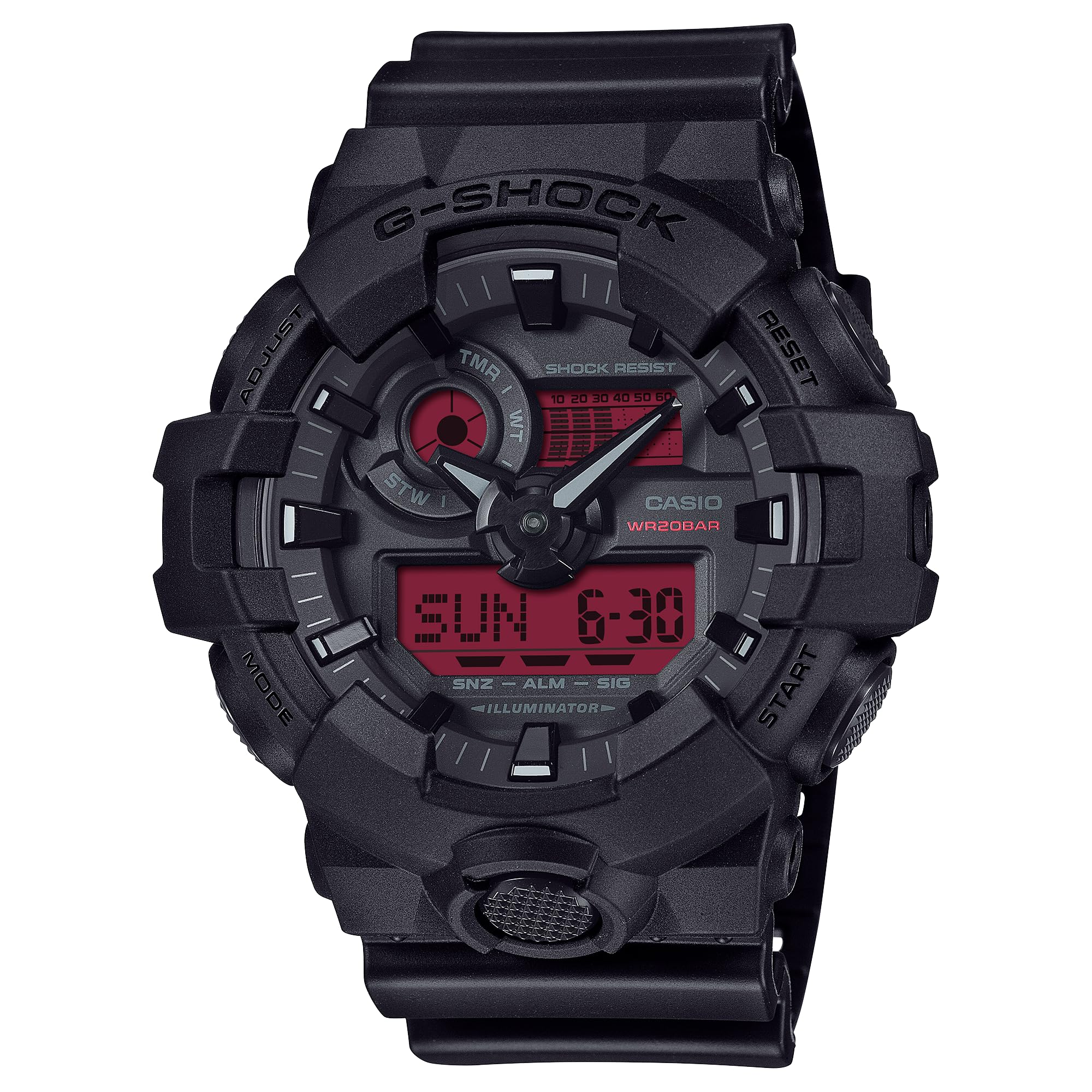 Casio G-Shock Black Resin Red Analog-Digital Watch GA-700BBR-1A