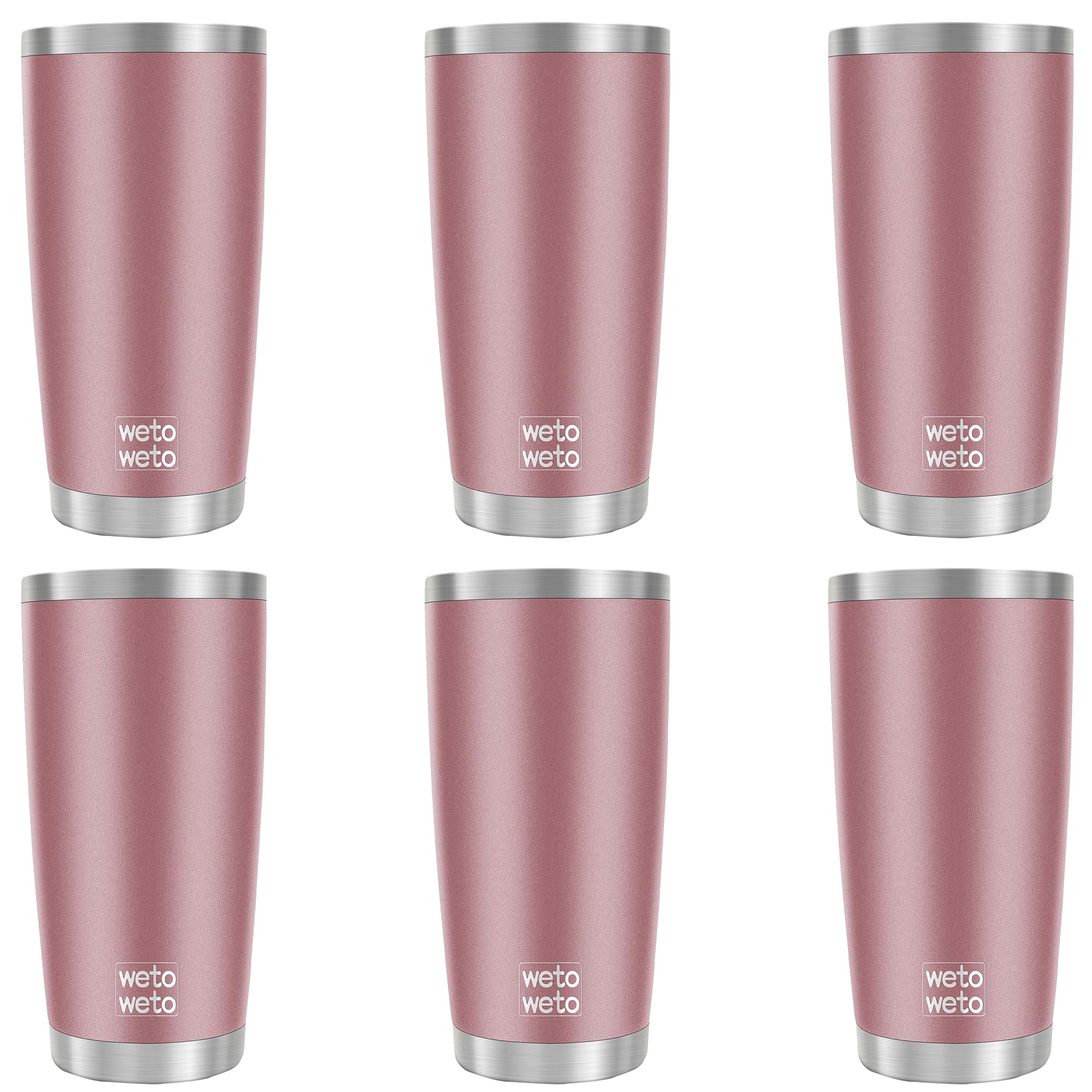 WETOWETO 20oz Tumbler, Stainless Steel Vacuum Insulated Coffee Travel Mug, Double Wall Powder Coated Insulated Coffee Mug Travel Mug with Lid Thermal Cup for Outdoor, Rose Gold, 6 Pack