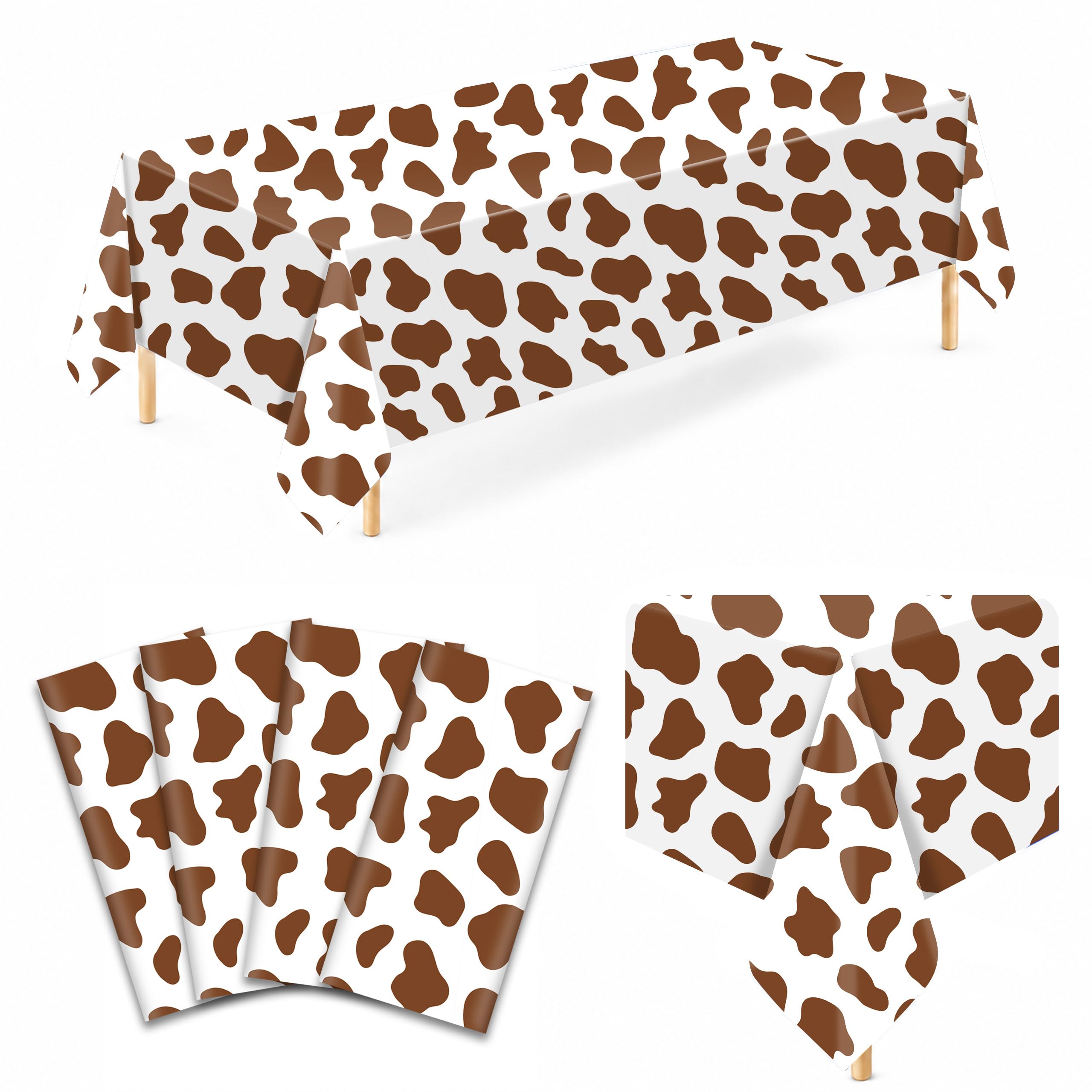 4 Pack Brown Cow Print Plastic Tablecloths, 54 x 108 Inch Table Covers