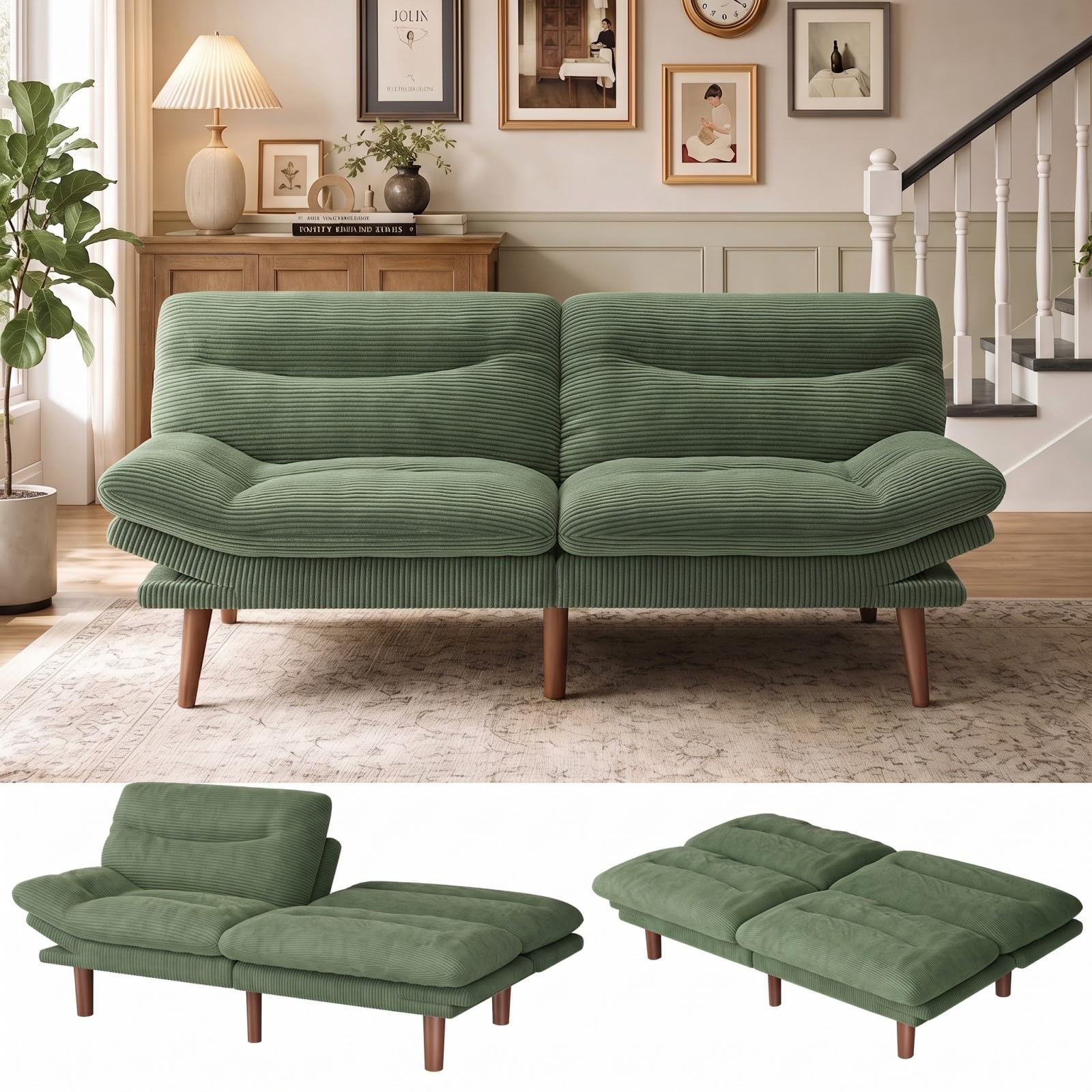 Marsail 66.02" Futon Sofa Bed, Convertible Couch & Sleeper Sofa, Sage Green